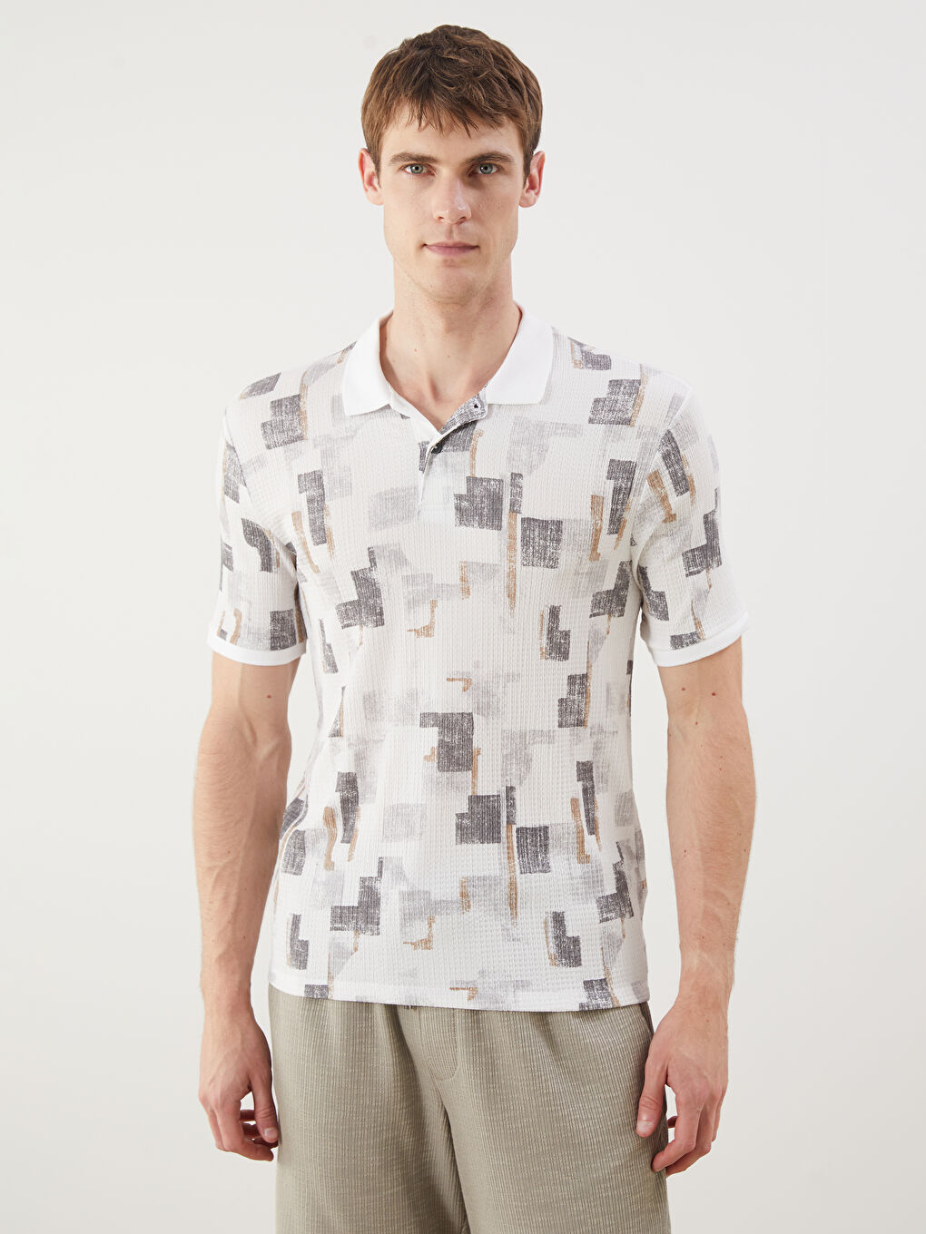 LCW Vision Polo Neck Patterned Pique Men's T-Shirt -S5QG09Z8-YGE