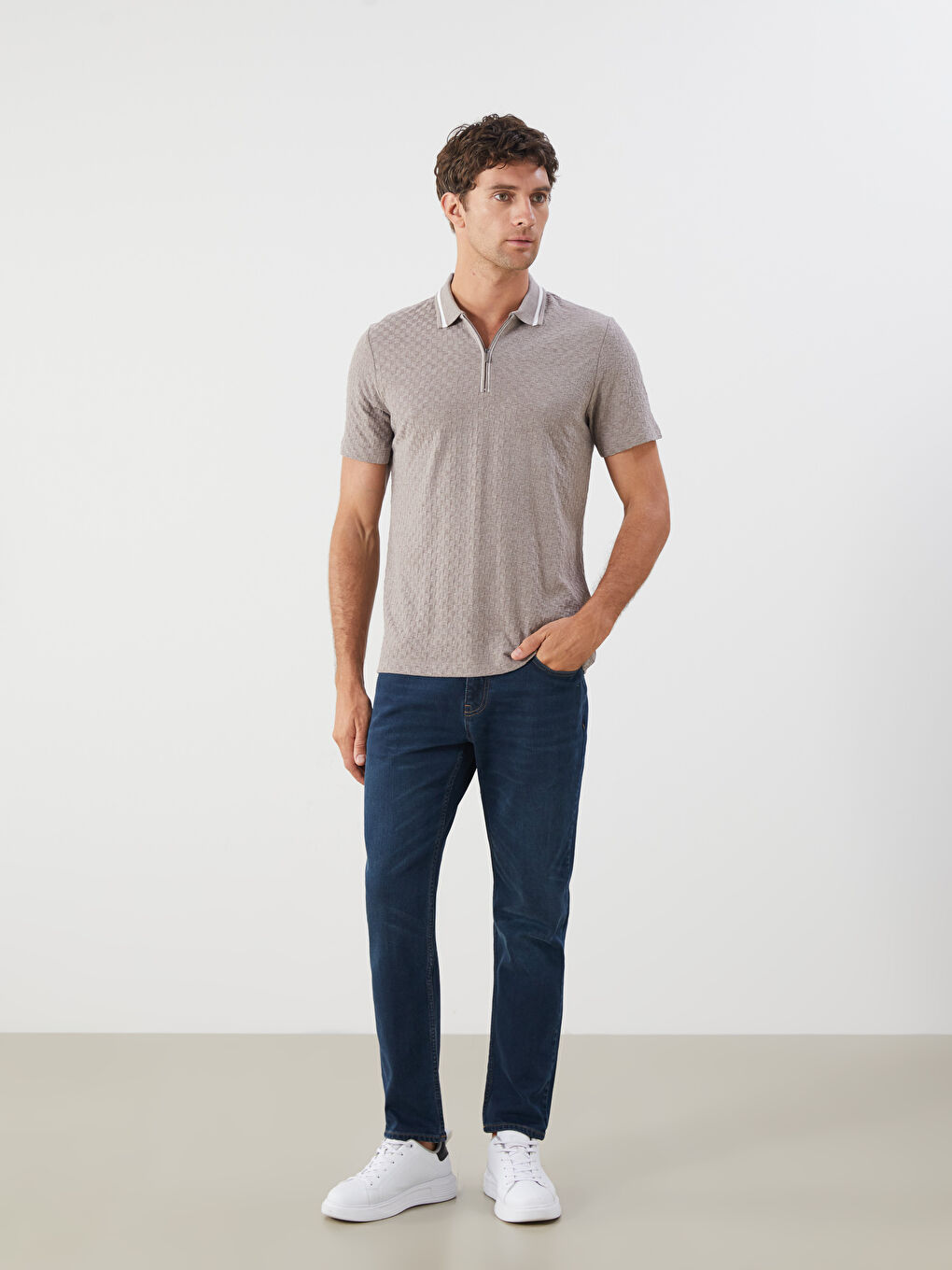 Kahverengi Polo Yaka Merserize Görünümlü Erkek Tişört-1