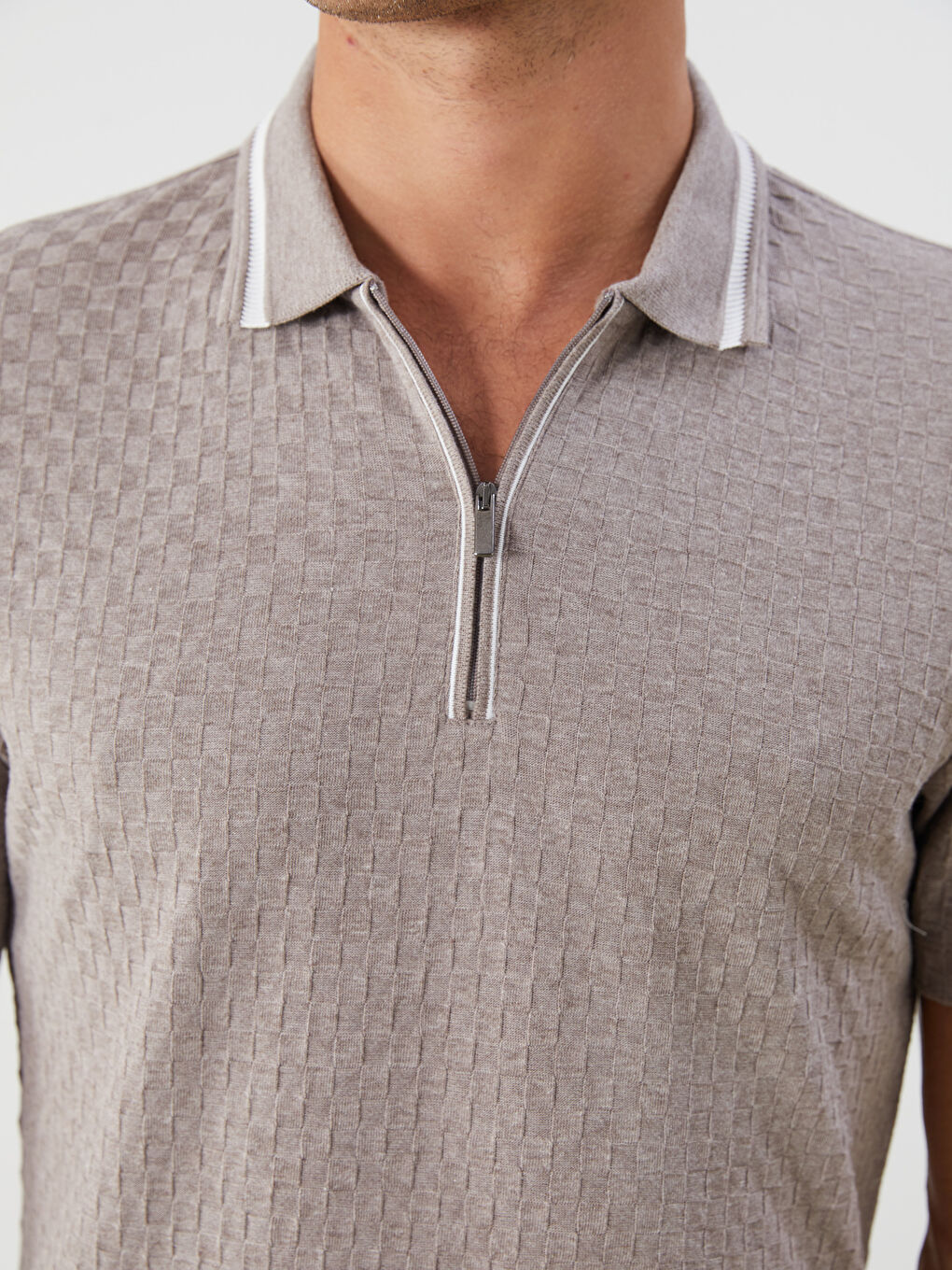 Kahverengi Polo Yaka Merserize Görünümlü Erkek Tişört-2