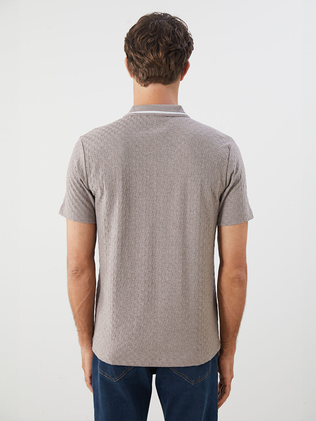 Kahverengi Polo Yaka Merserize Görünümlü Erkek Tişört-3