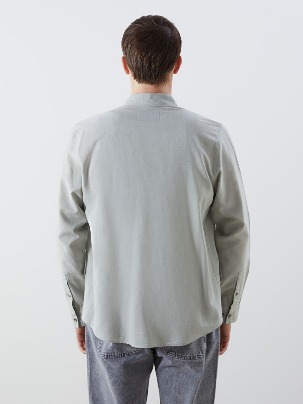 Yeşil Regular Fit Uzun Kollu Erkek Jean Gömlek-3
