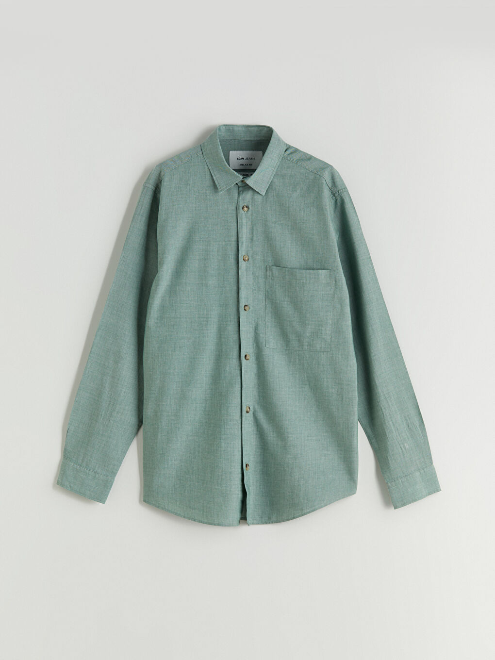 Yeşil Rahat Kalıp Uzun Kollu Erkek Jean Gömlek-4