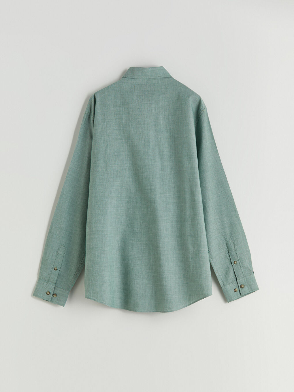 Yeşil Rahat Kalıp Uzun Kollu Erkek Jean Gömlek-5