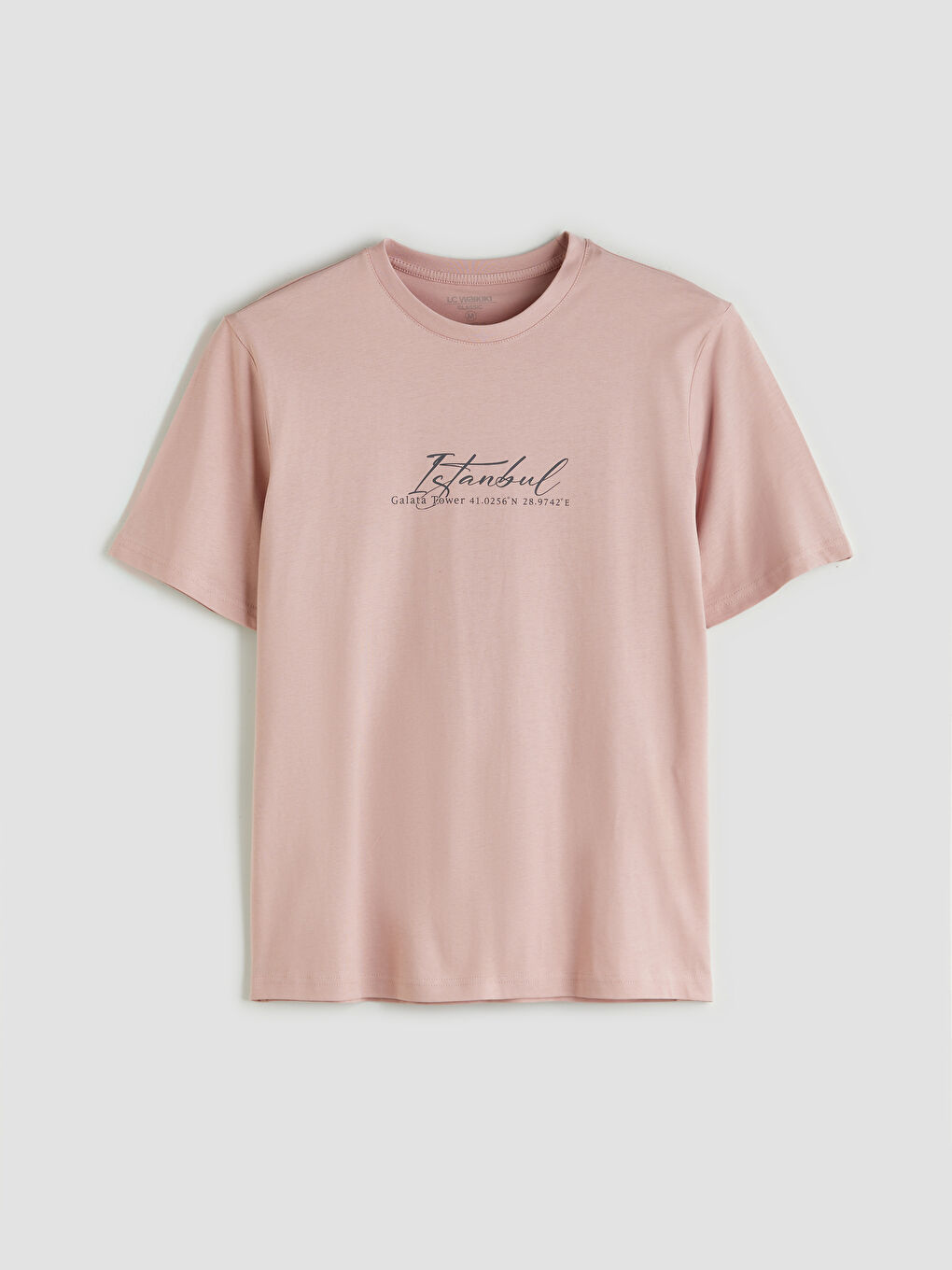 Pembe Bisiklet Yaka İstanbul Baskılı Penye Erkek Tişört-4
