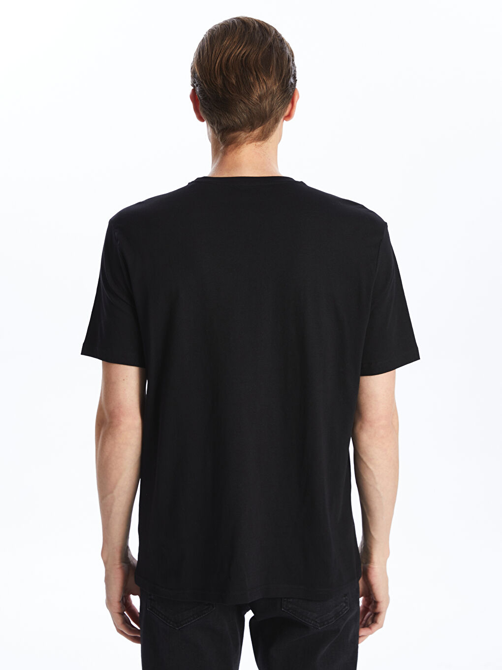 Siyah Bisiklet Yaka Baskılı Penye Erkek Tişört-7