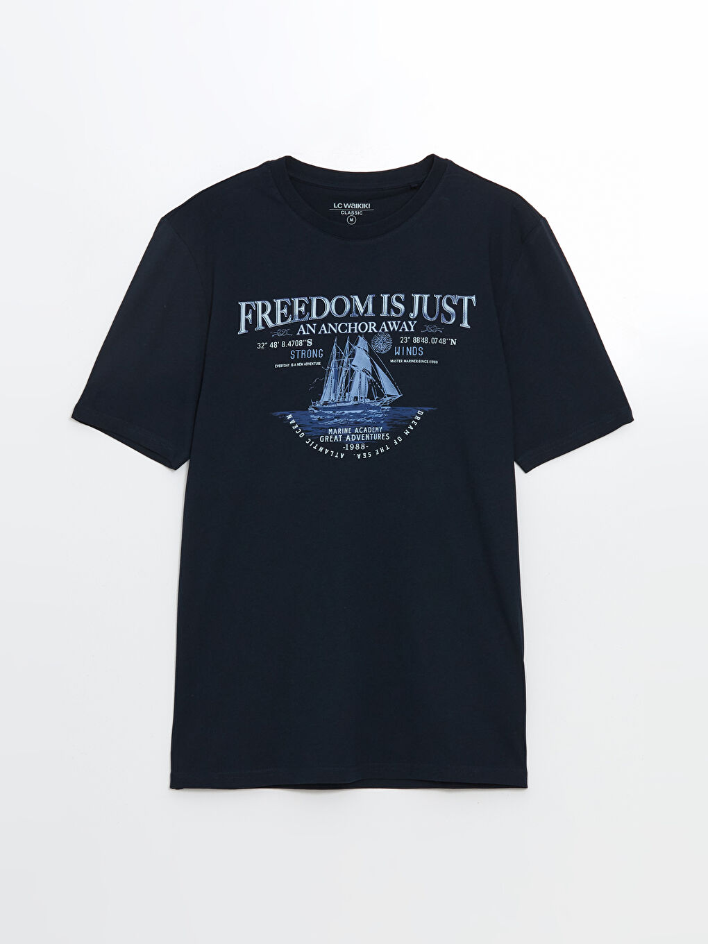 Lacivert Bisiklet Yaka Baskılı Penye Erkek Tişört-4