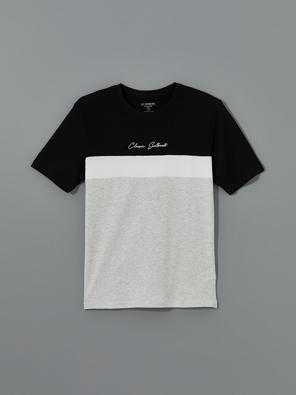 Siyah Bisiklet Yaka Kısa Kollu Renk Bloklu Erkek Tişört-9