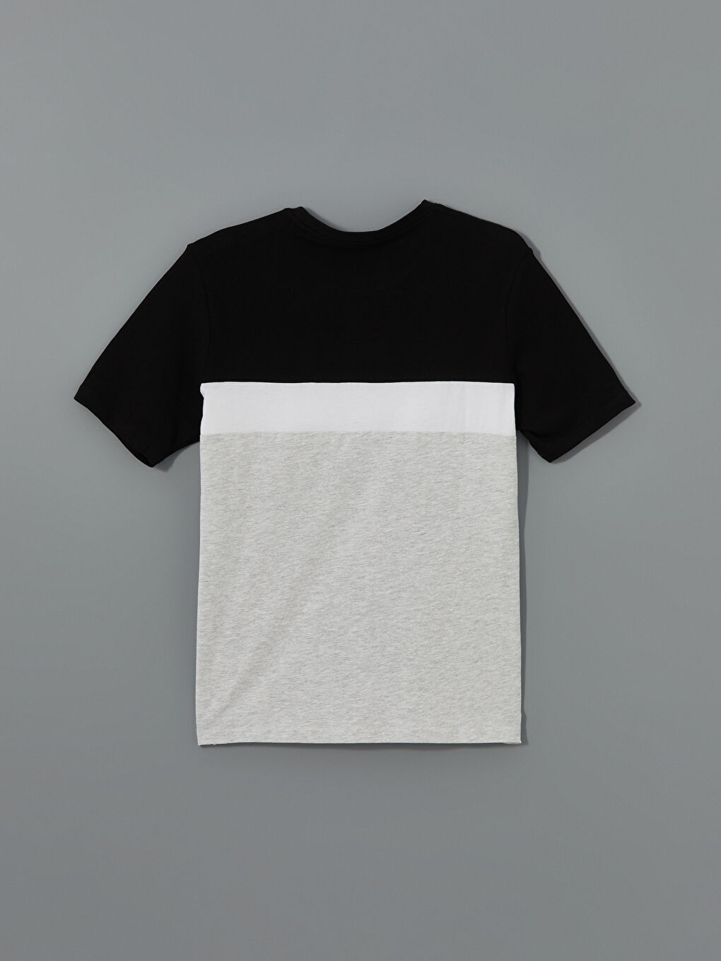 Siyah Bisiklet Yaka Kısa Kollu Renk Bloklu Erkek Tişört-11