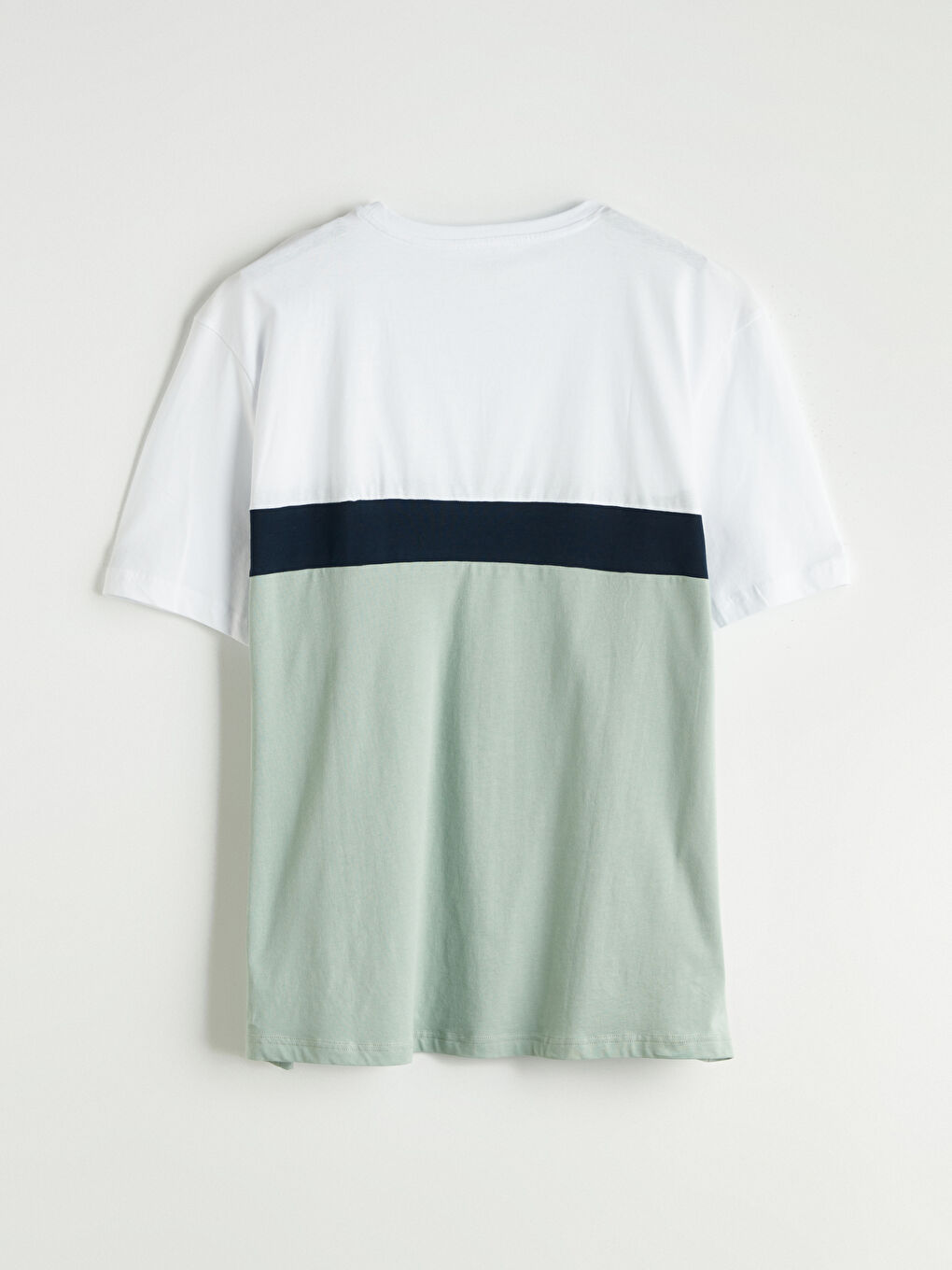 Beyaz Bisiklet Yaka Renk Bloklu Penye Erkek Tişört-1