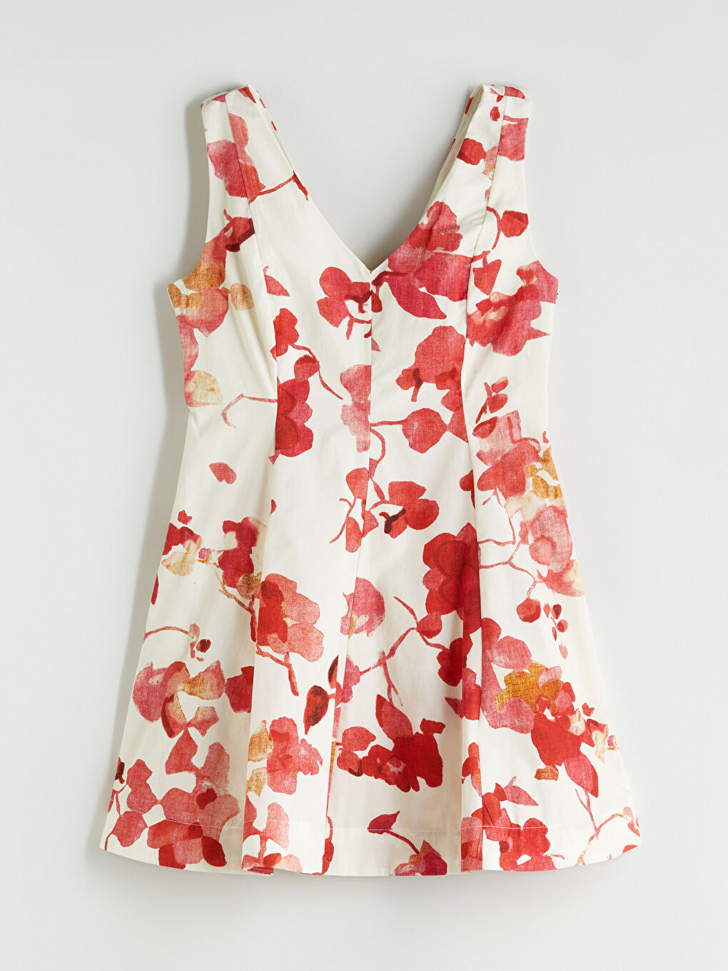 Pembe V Yaka Çiçekli Mini Elbise-4