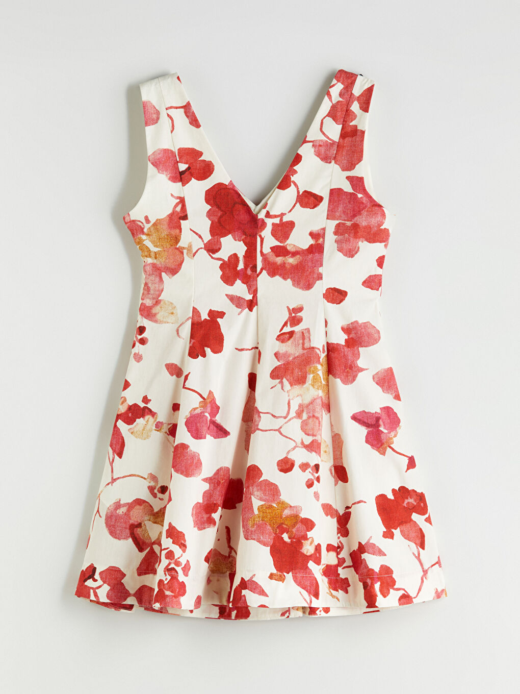 Pembe V Yaka Çiçekli Mini Elbise-5