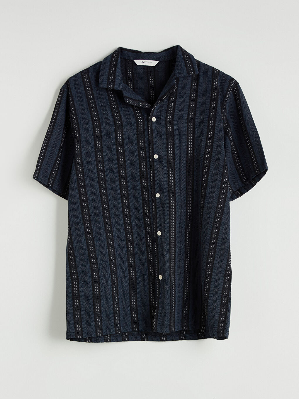 Lacivert Regular Fit Kısa Kollu Çizgili Erkek Gömlek-4