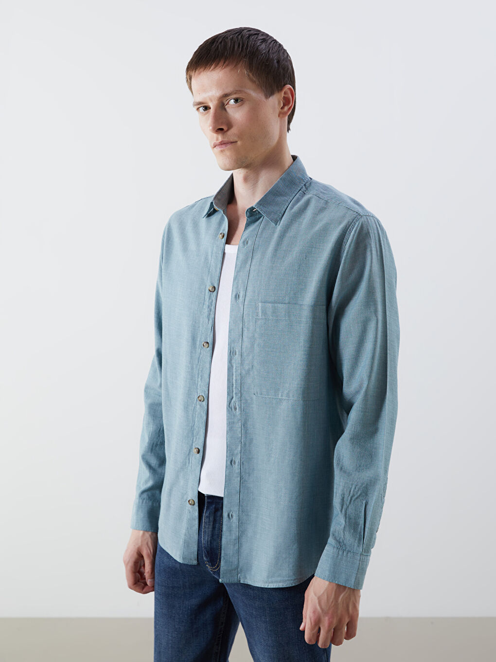 Mavi Regular Fit Uzun Kollu Erkek Jean Gömlek