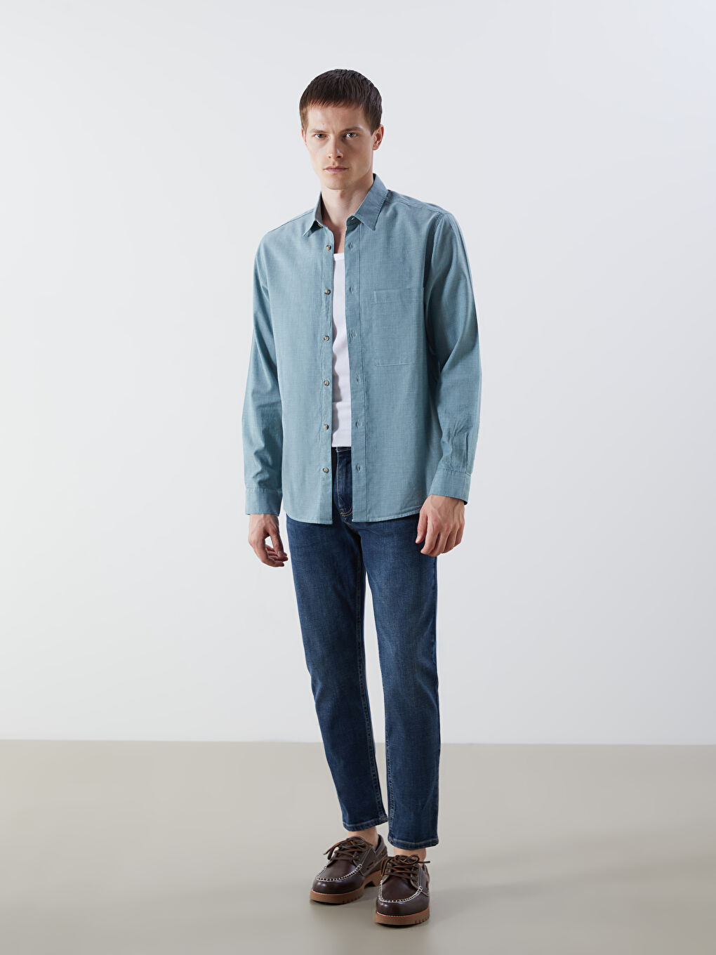 Mavi Regular Fit Uzun Kollu Erkek Jean Gömlek-1
