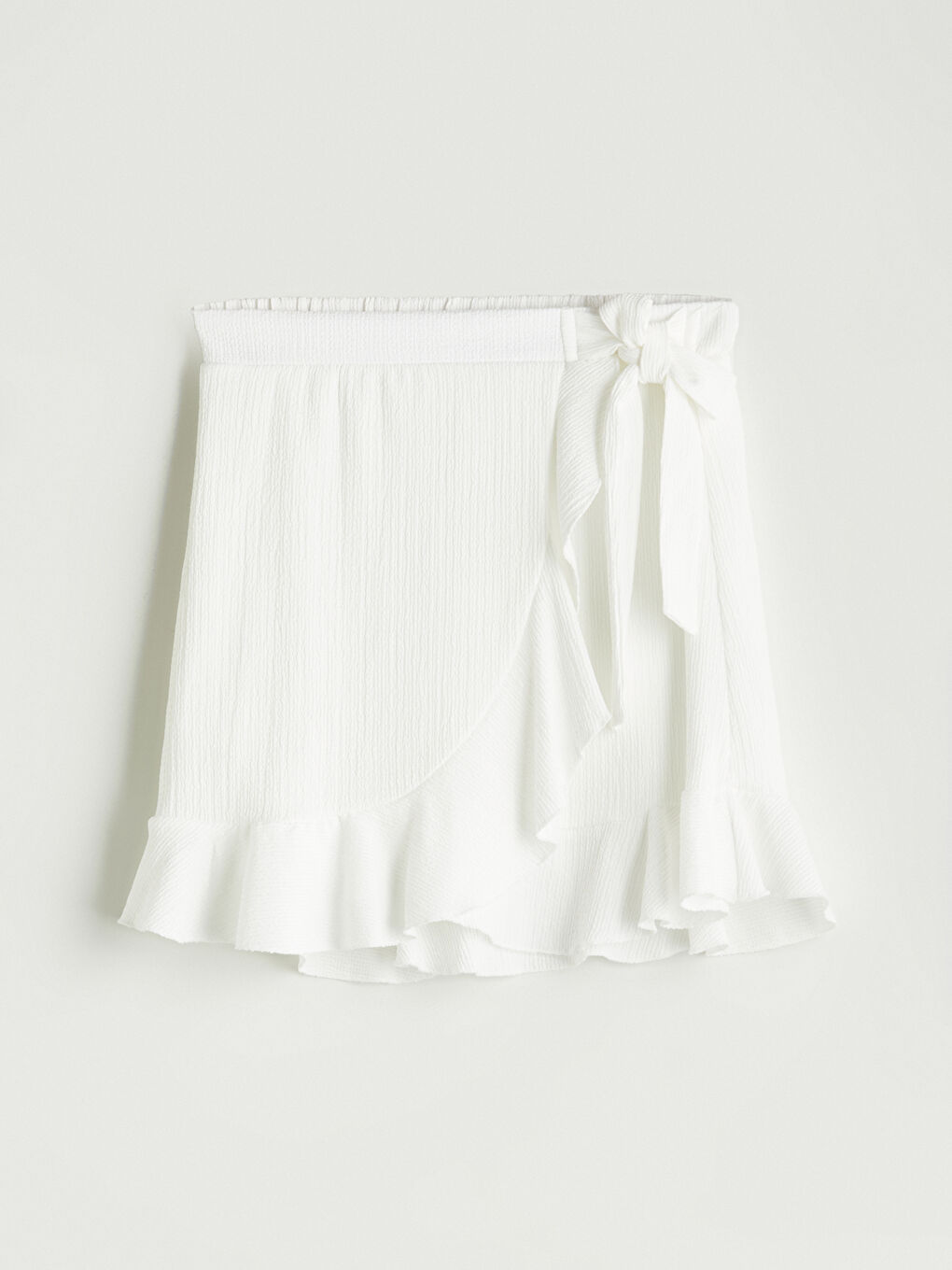 Beyaz Beli Lastikli Fırfırlı Mini Etek-4