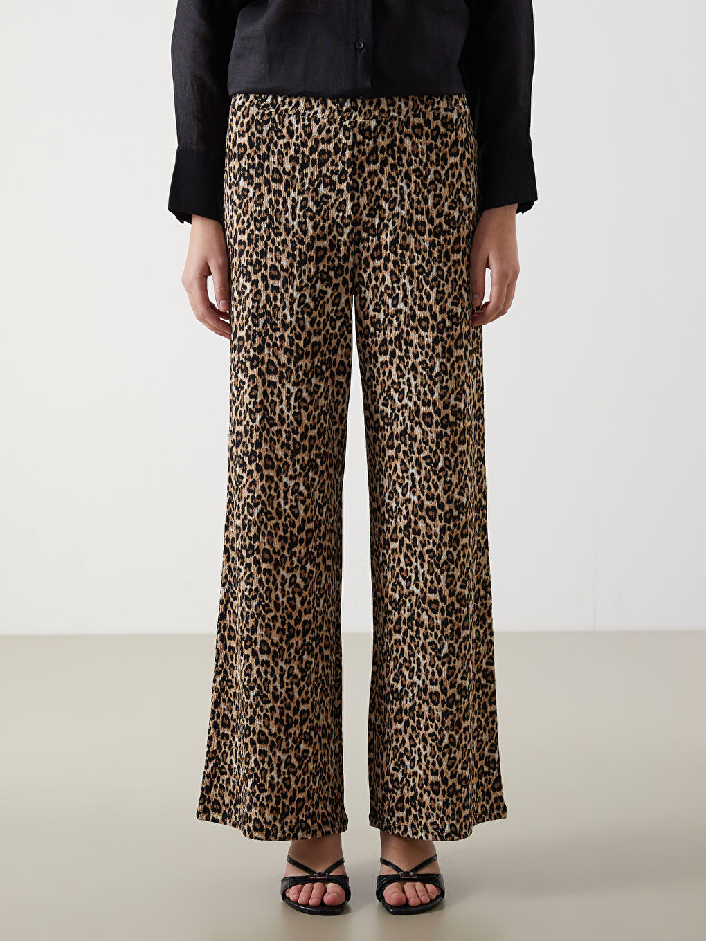 Leopard Patterned Women's Trousers with Elastic Waist -S5QG88Z8-LQY