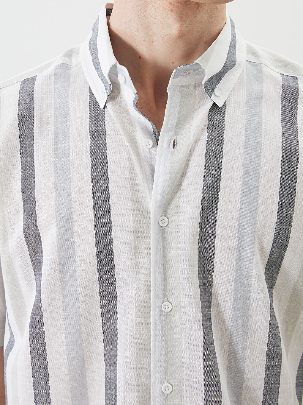 Ekru Regular Fit Kısa Kollu Çizgili Poplin Erkek Gömlek-5
