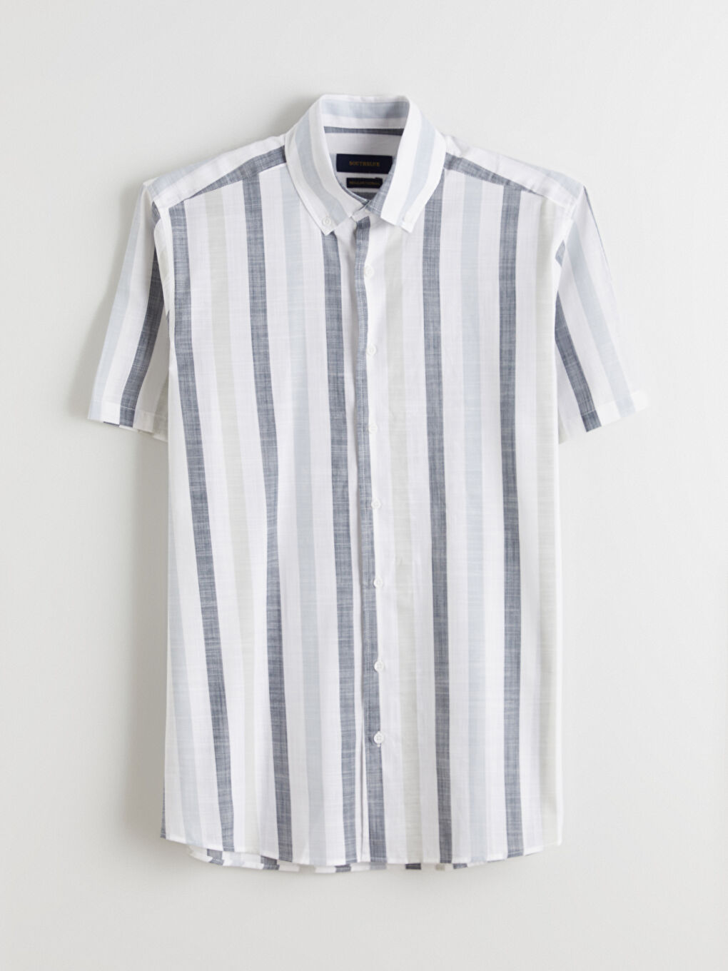 Ekru Regular Fit Kısa Kollu Çizgili Poplin Erkek Gömlek-8