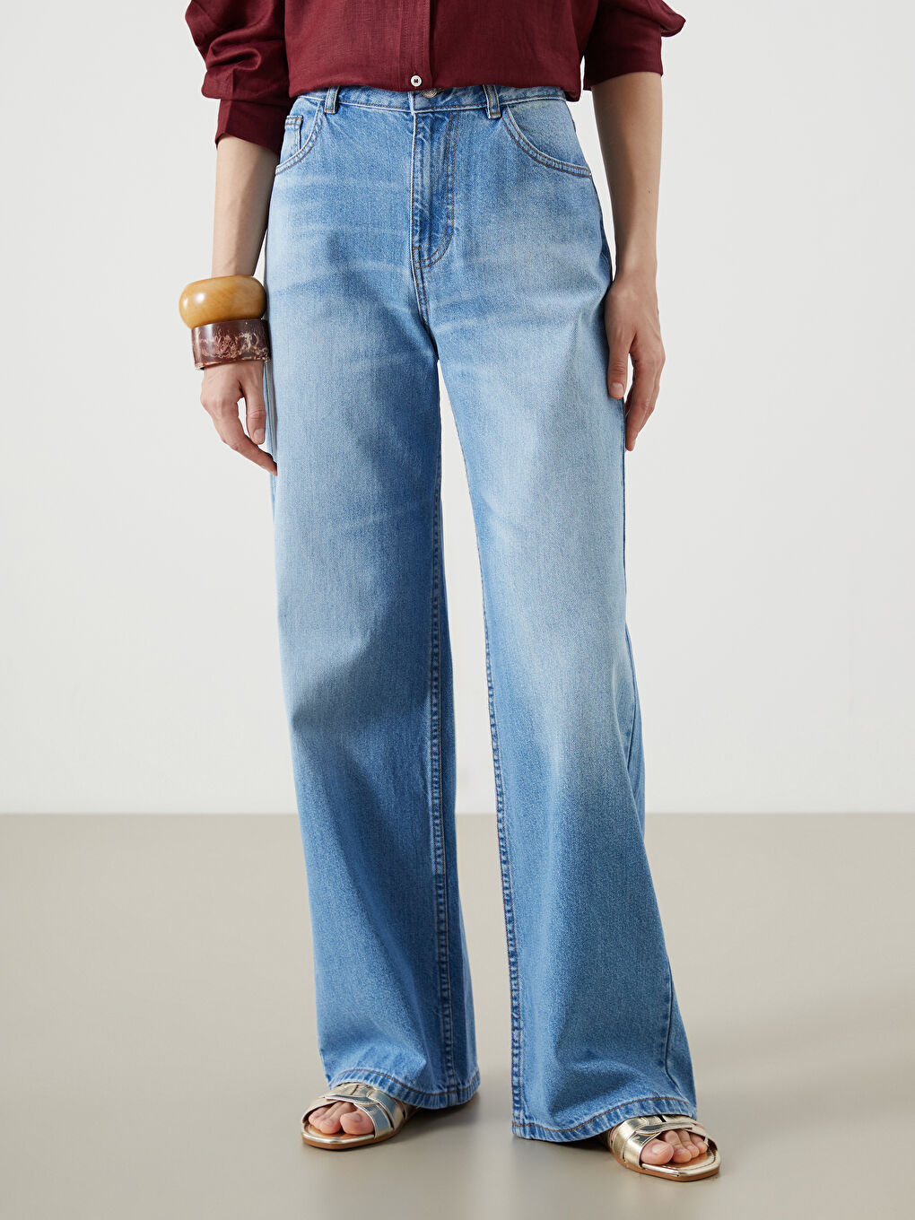 İndigo Wideleg Kadın Jean Pantolon-1