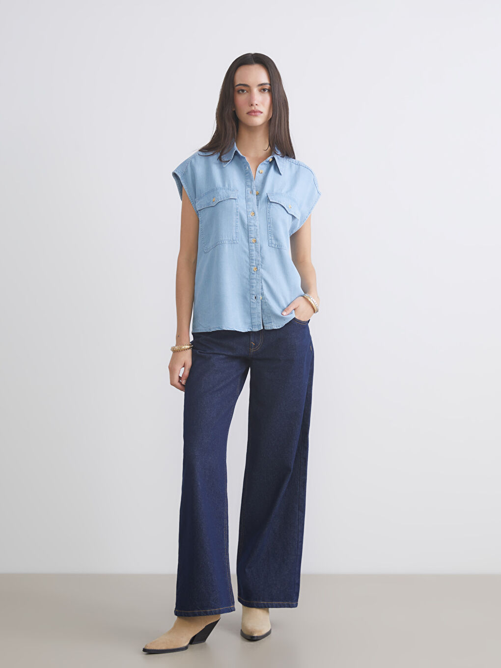 İndigo Kadın Jean Gömlek-1