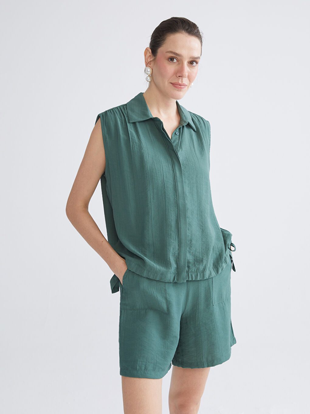 Textured Bow Oversize Women's Shirt