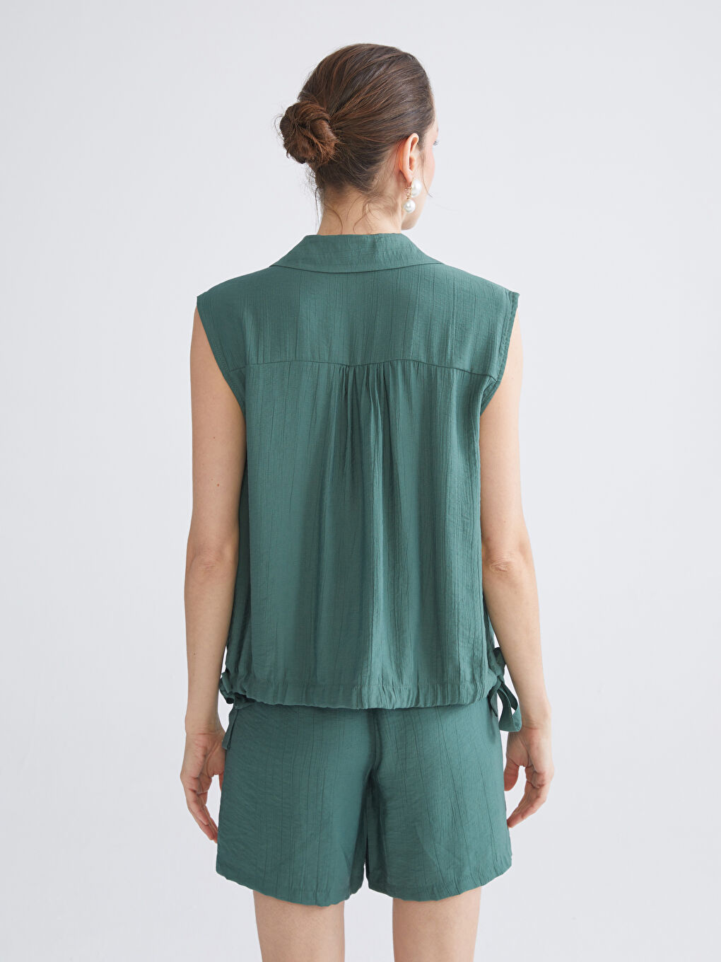 Textured Bow Oversize Women's Shirt-3