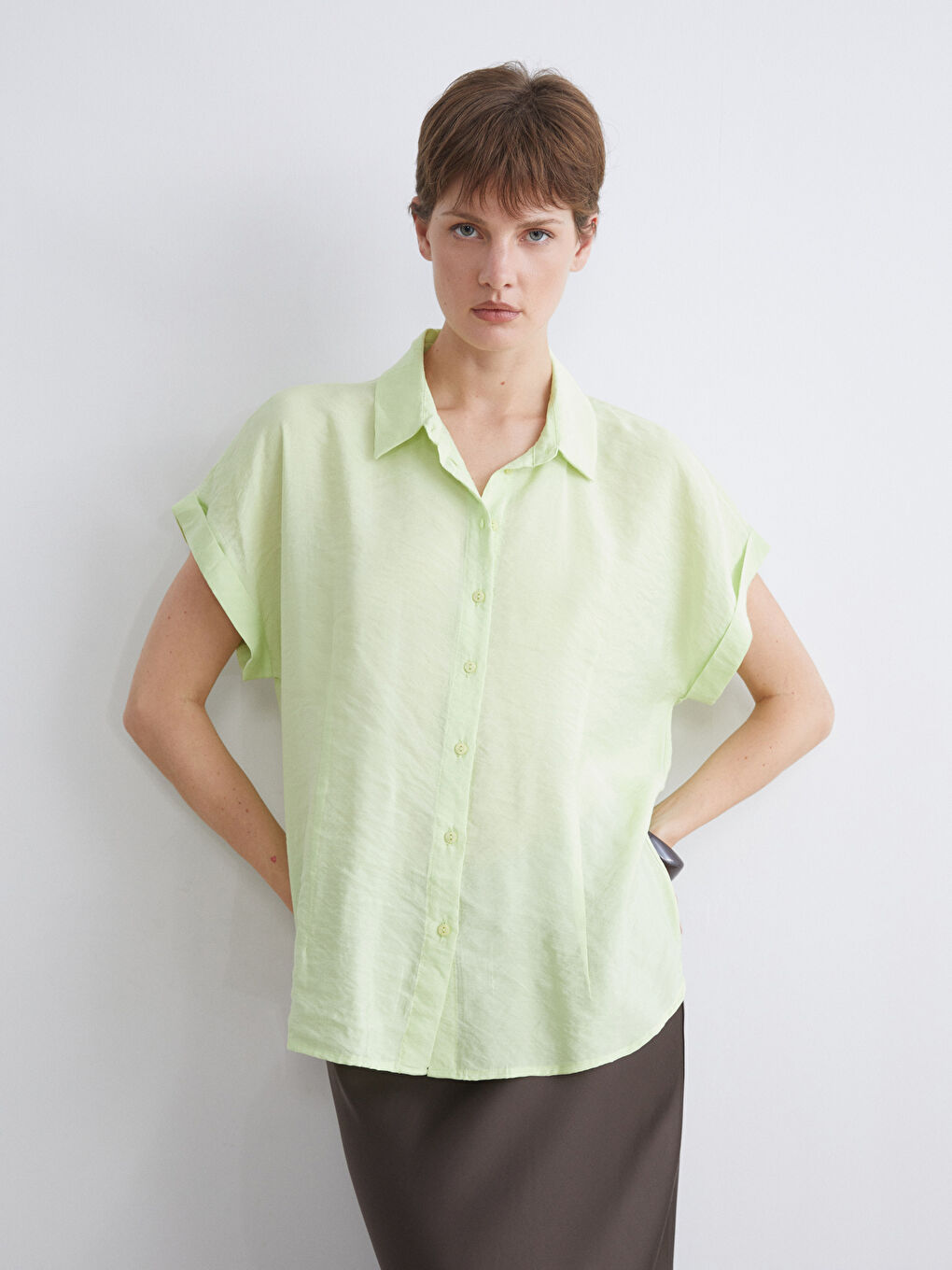 Sarı Modal Karışımlı Kadın Gömlek