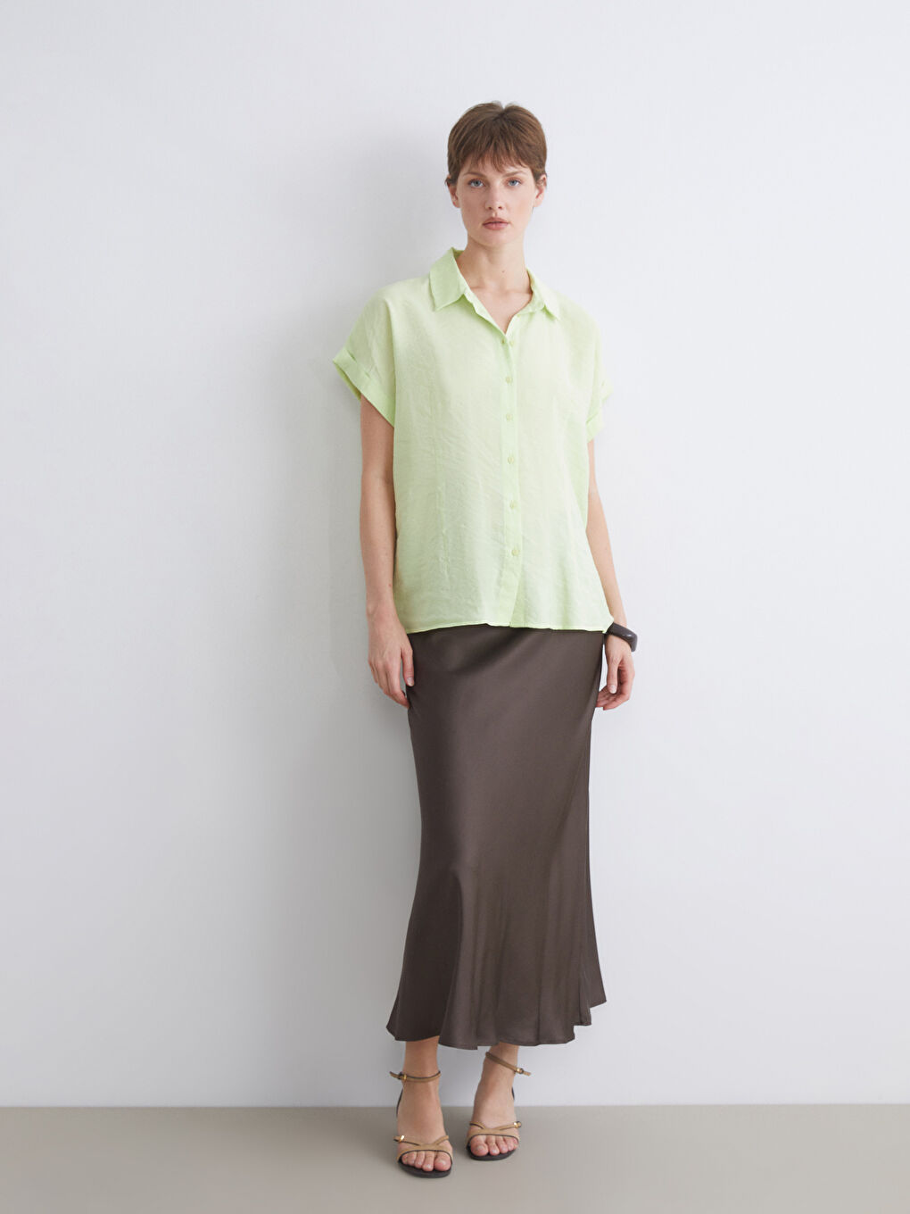 Sarı Modal Karışımlı Kadın Gömlek-1