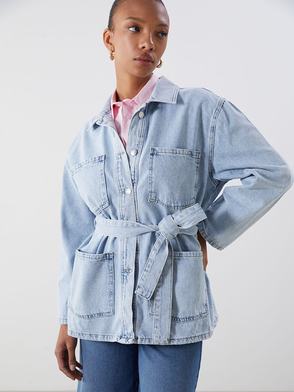 Collared Neck Women's Denim Jacket -S5QH27Z8-311