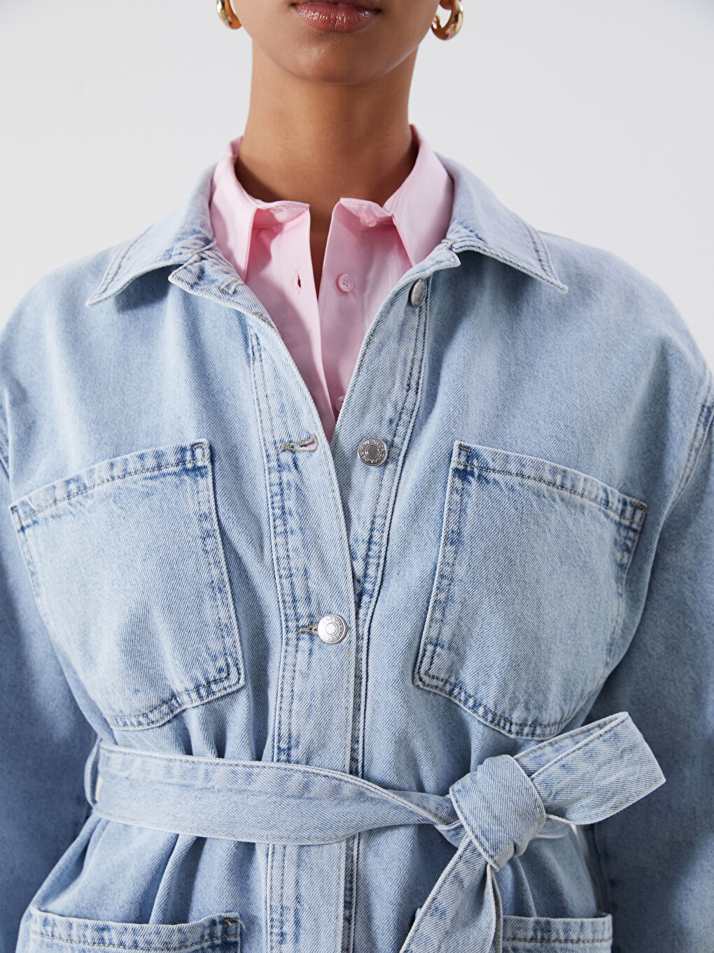Collared Neck Women's Denim Jacket -S5QH27Z8-311