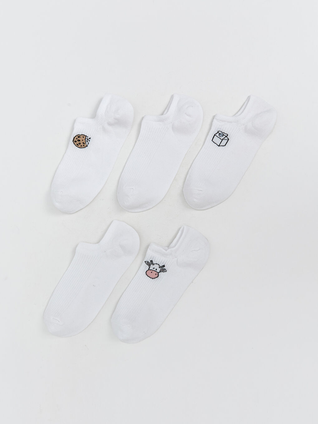 Ekru Baskılı Kadın Sneaker Çorap 5'li