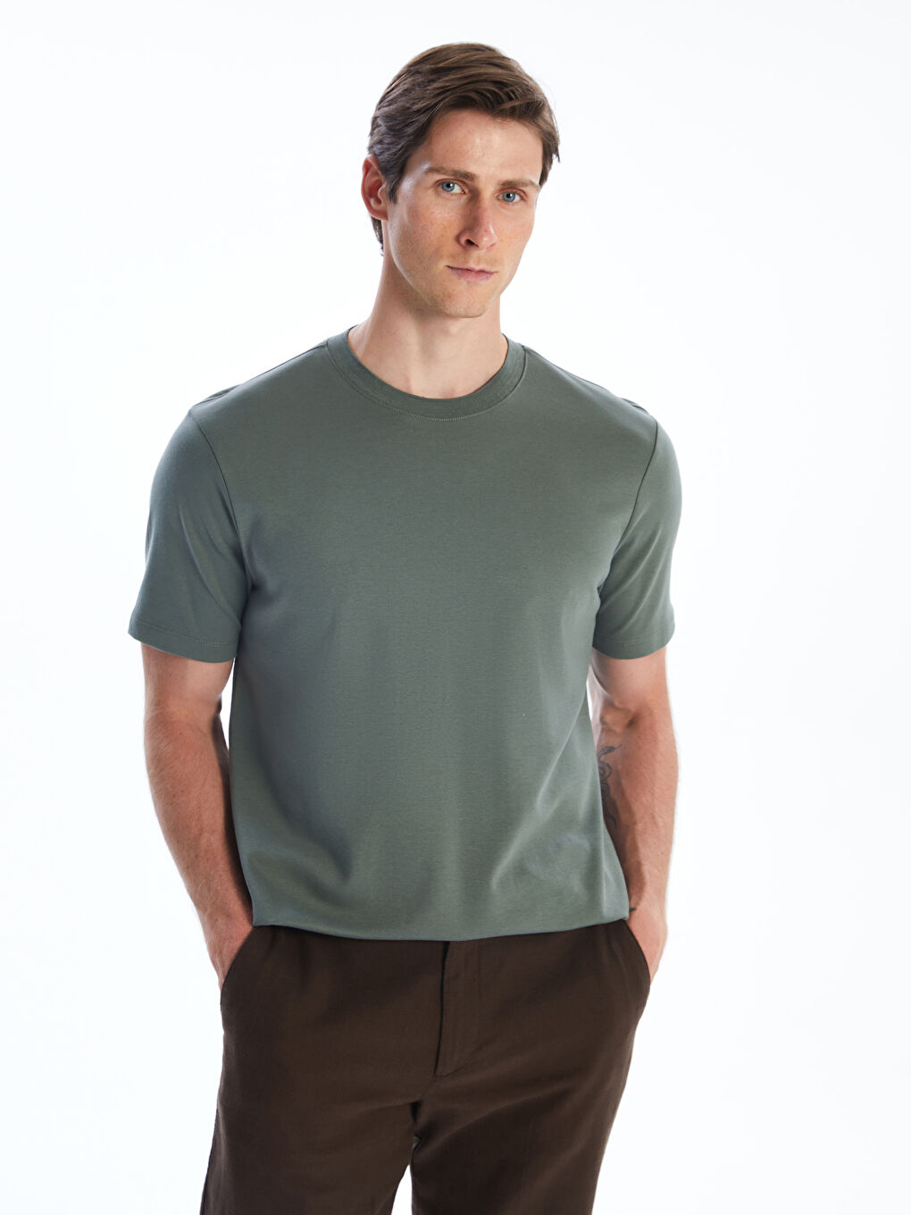 Haki Bisiklet Yaka Penye Erkek Tişört