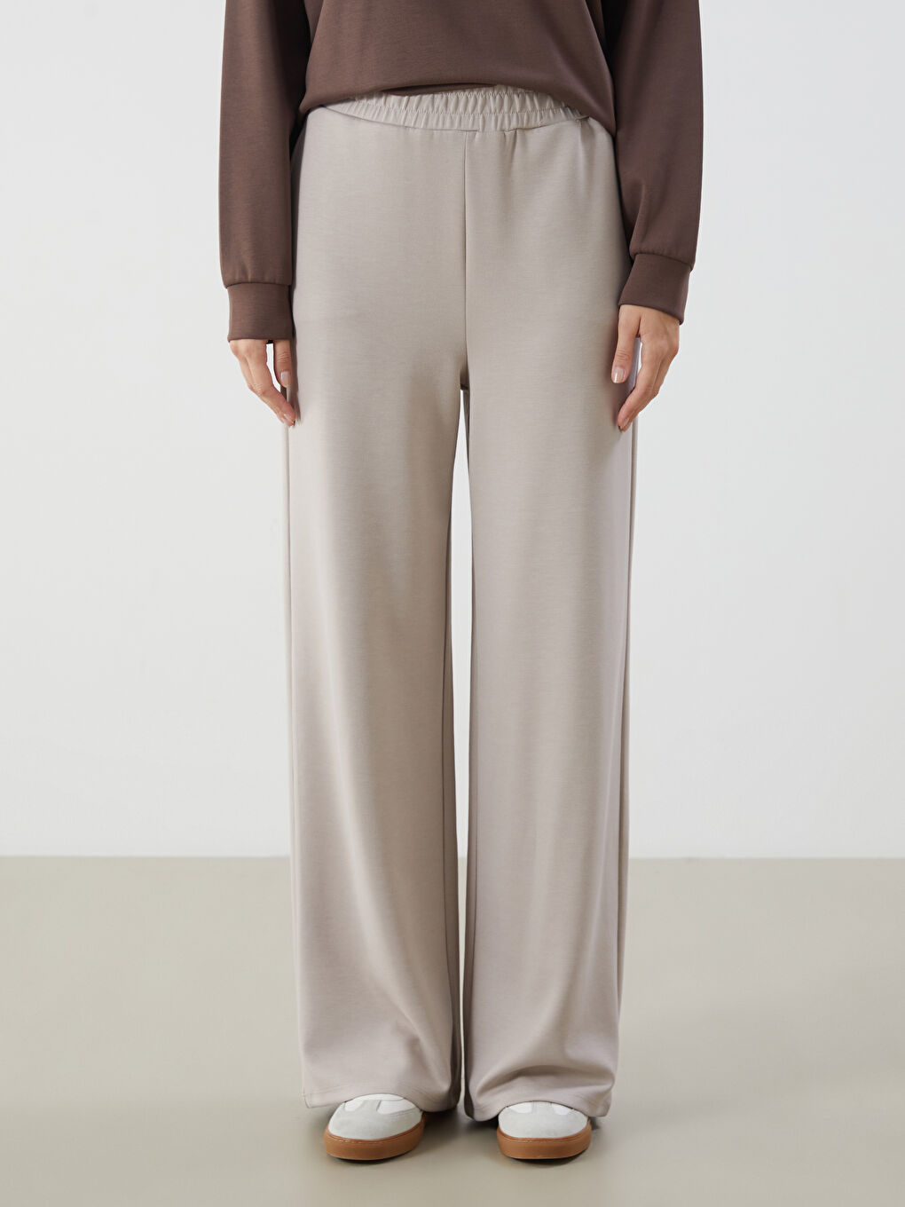 Gri Beli Lastikli Kadın Pantolon-1