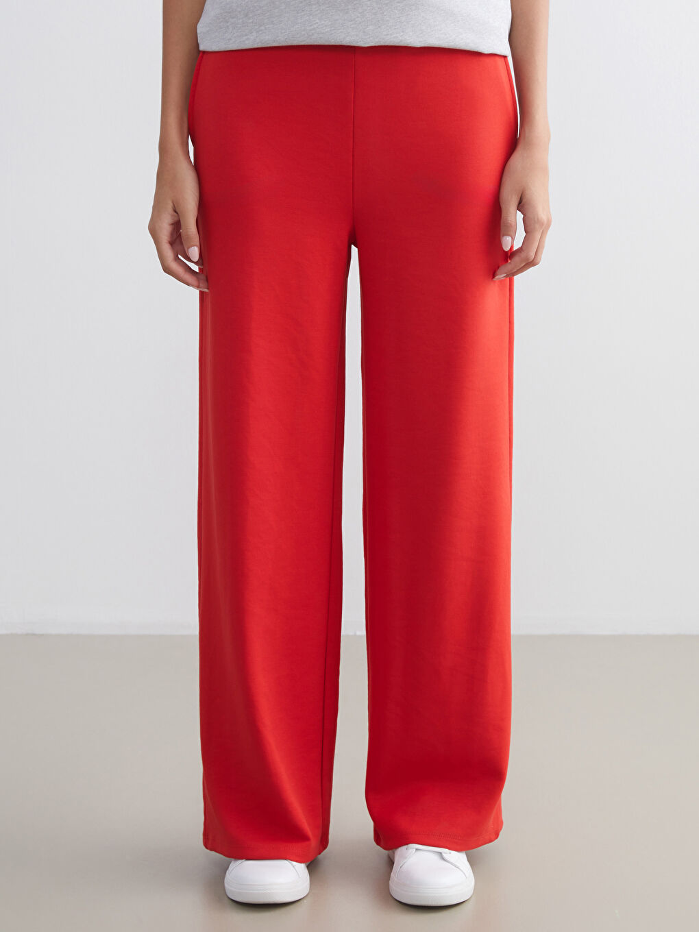 Kırmızı Beli Lastikli Kadın Pantolon-1