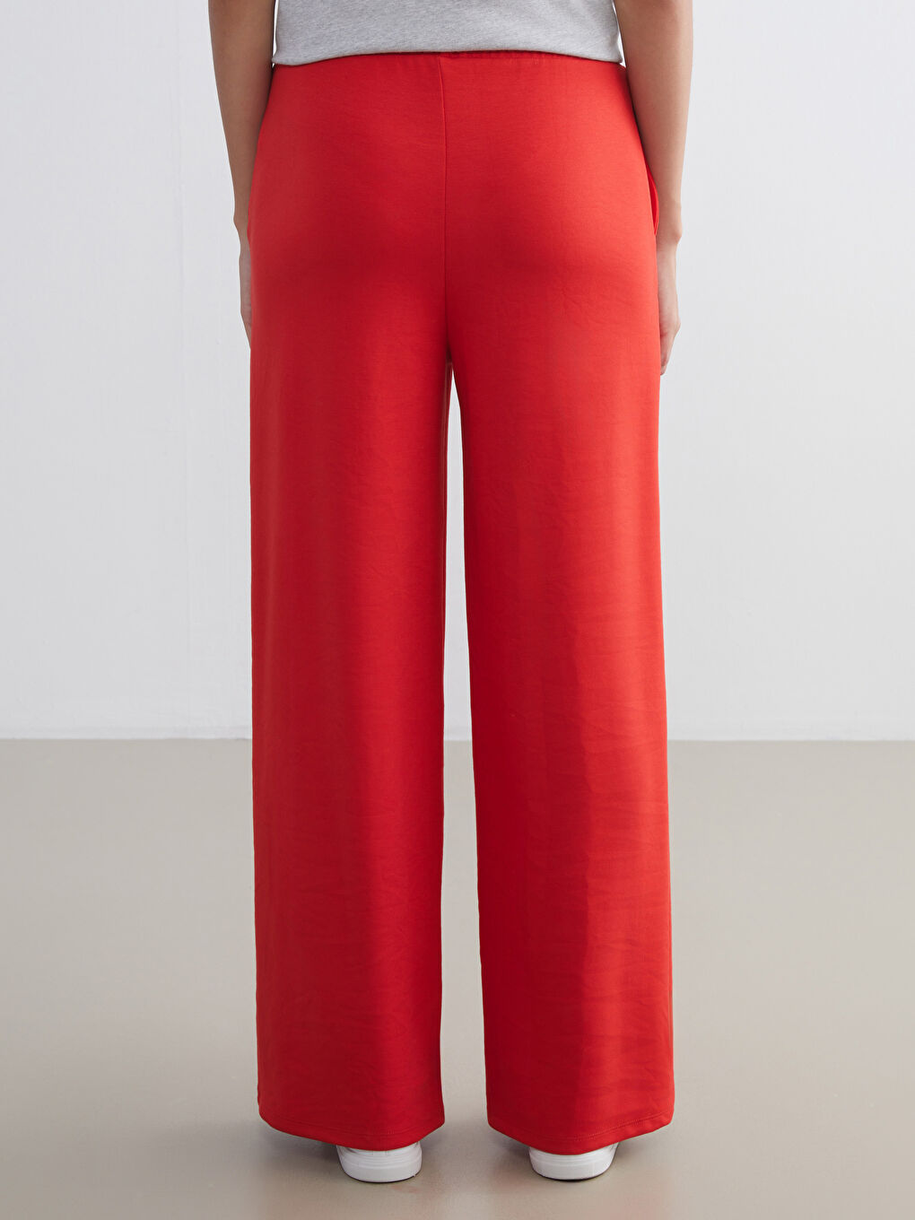 Kırmızı Beli Lastikli Kadın Pantolon-3