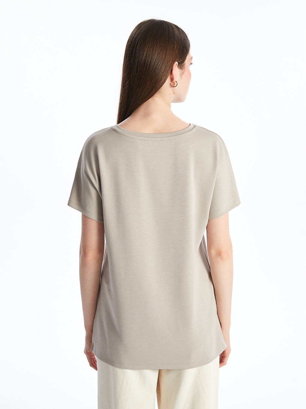 Gri Bisiklet Yaka Kadın Tişört-3