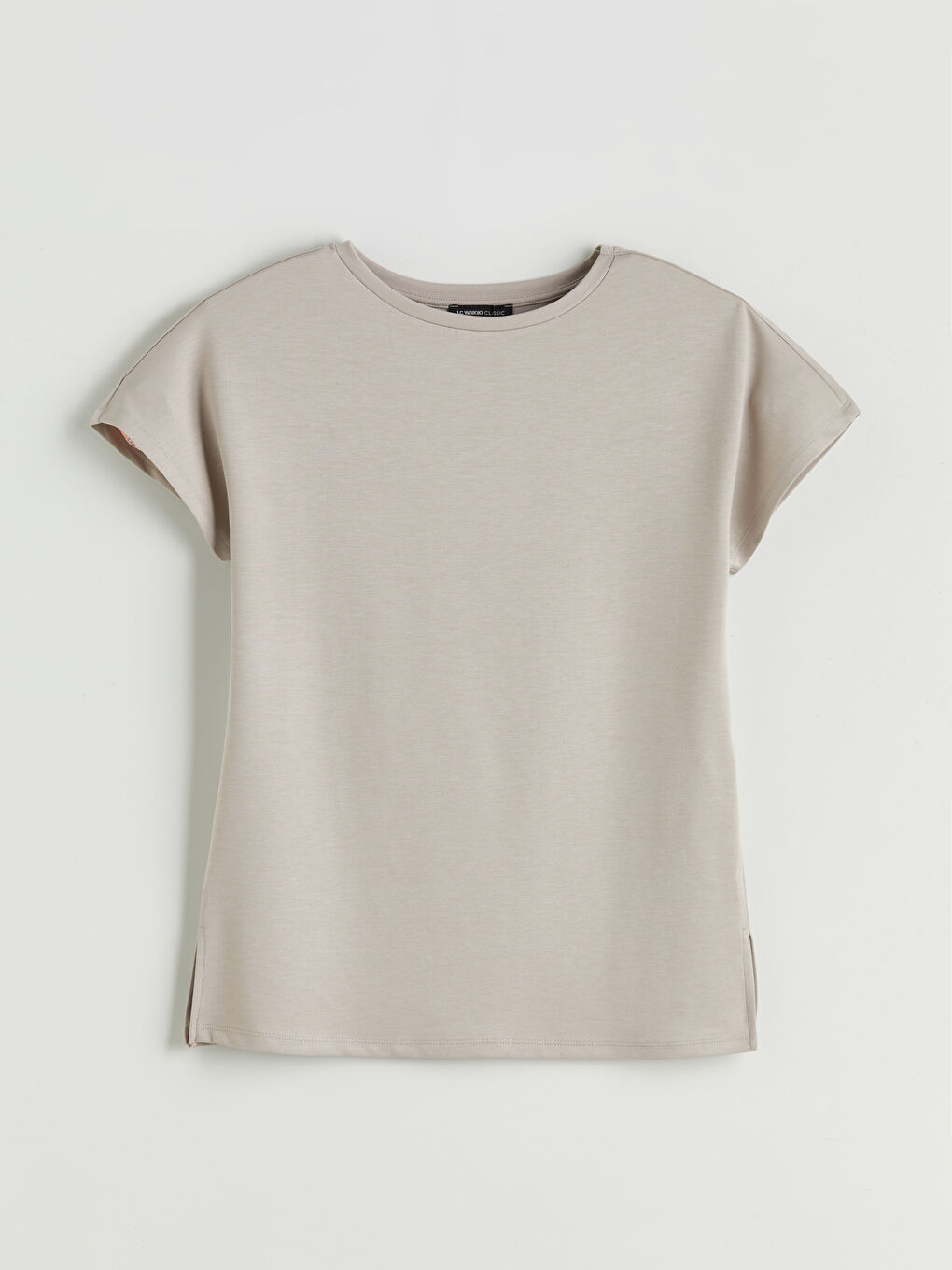 Gri Bisiklet Yaka Kadın Tişört-4