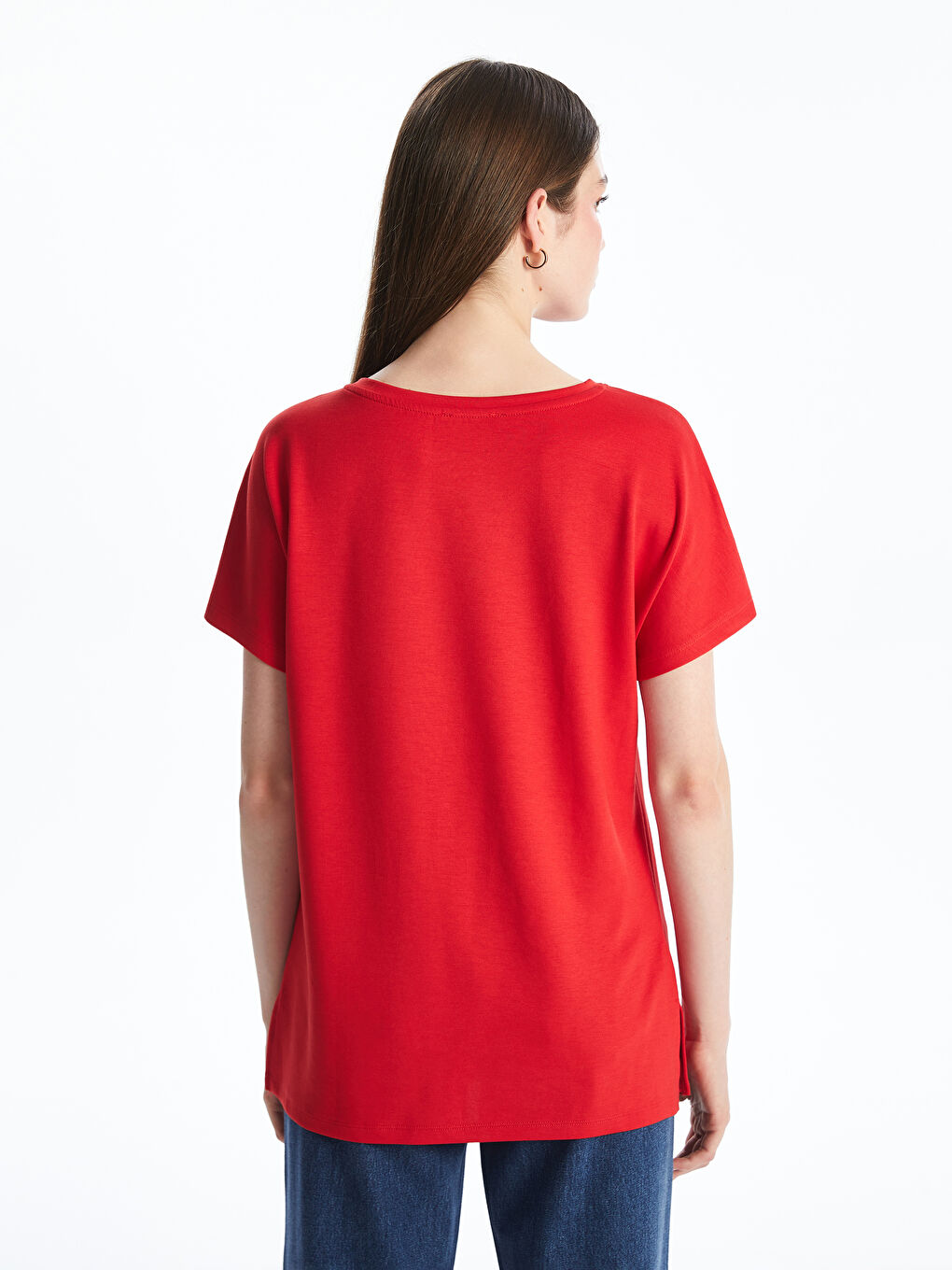 Kırmızı Bisiklet Yaka Kadın Tişört-3