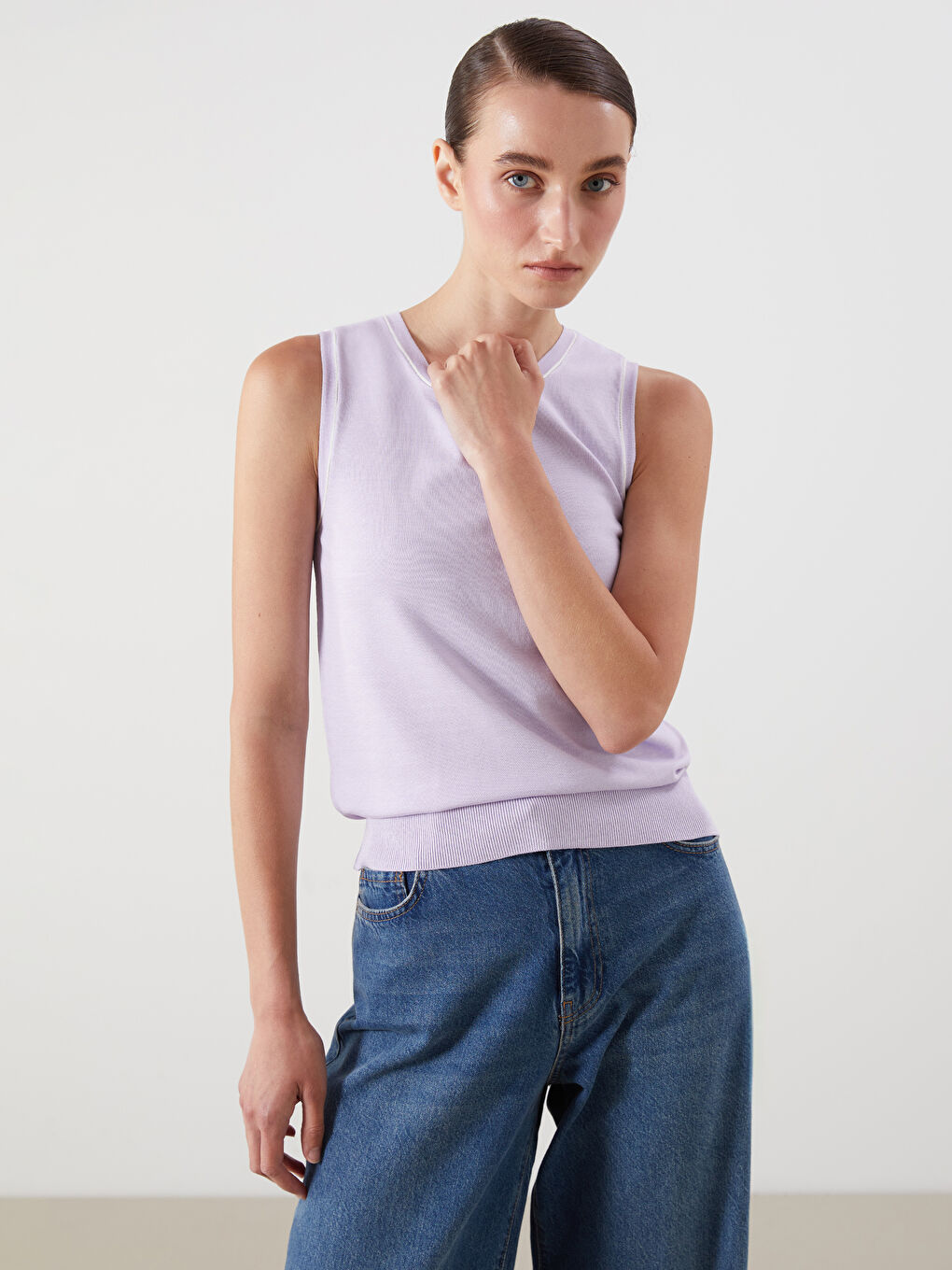 Crew Neck Women's Knitwear Tank Top -S5QI54Z8-DP3
