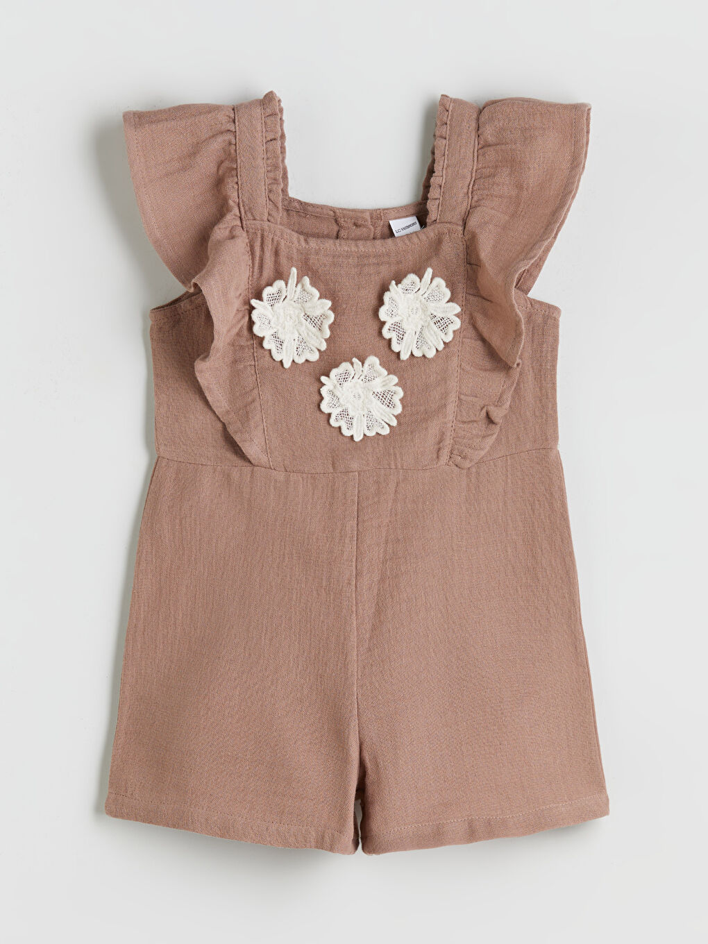 Kahverengi Kare Yaka Kız Çocuk Salopet