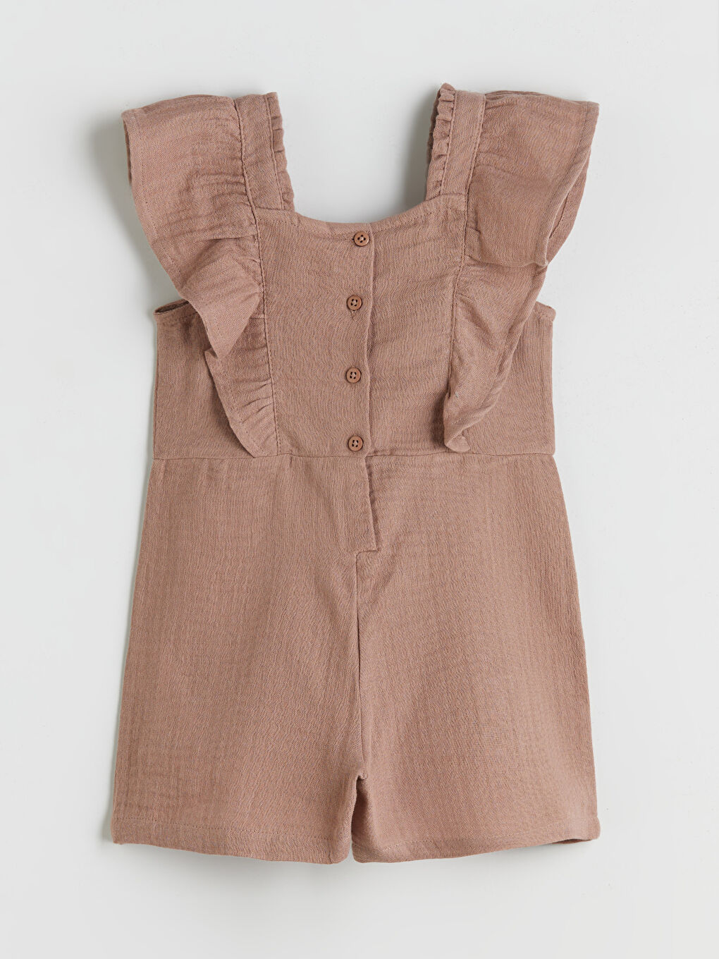 Kahverengi Kare Yaka Kız Çocuk Salopet-1