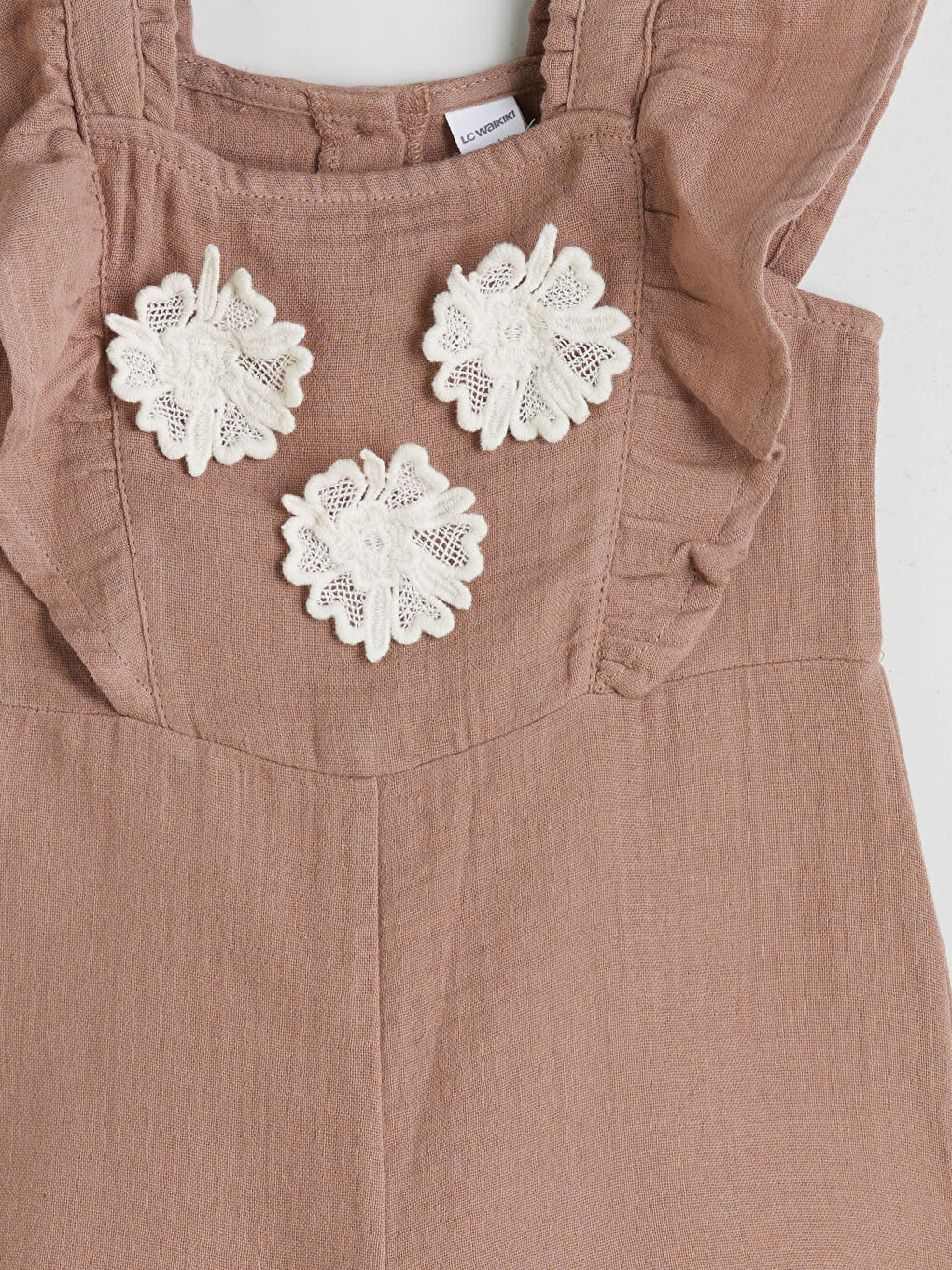 Kahverengi Kare Yaka Kız Çocuk Salopet-2