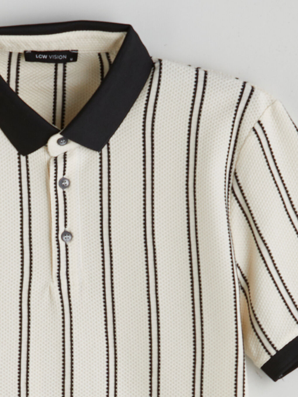 Siyah Polo Yaka Çizgili Erkek Tişört-6