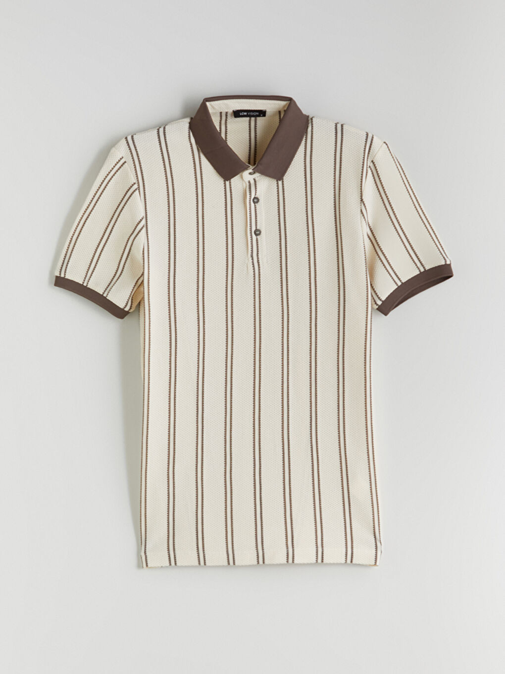 Gri Polo Yaka Çizgili Erkek Tişört-4