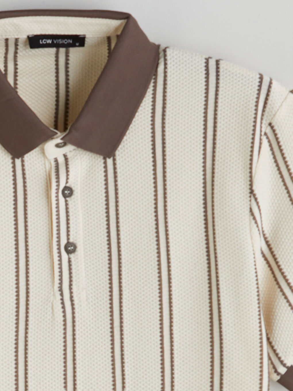 Gri Polo Yaka Çizgili Erkek Tişört-5