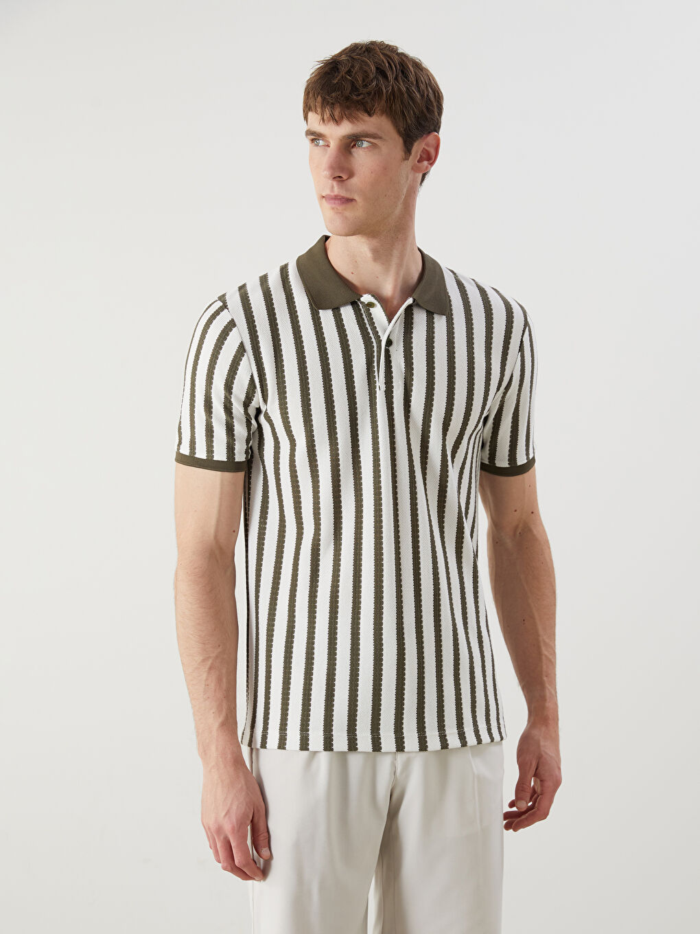 Yeşil Polo Yaka Çizgili Erkek Tişört