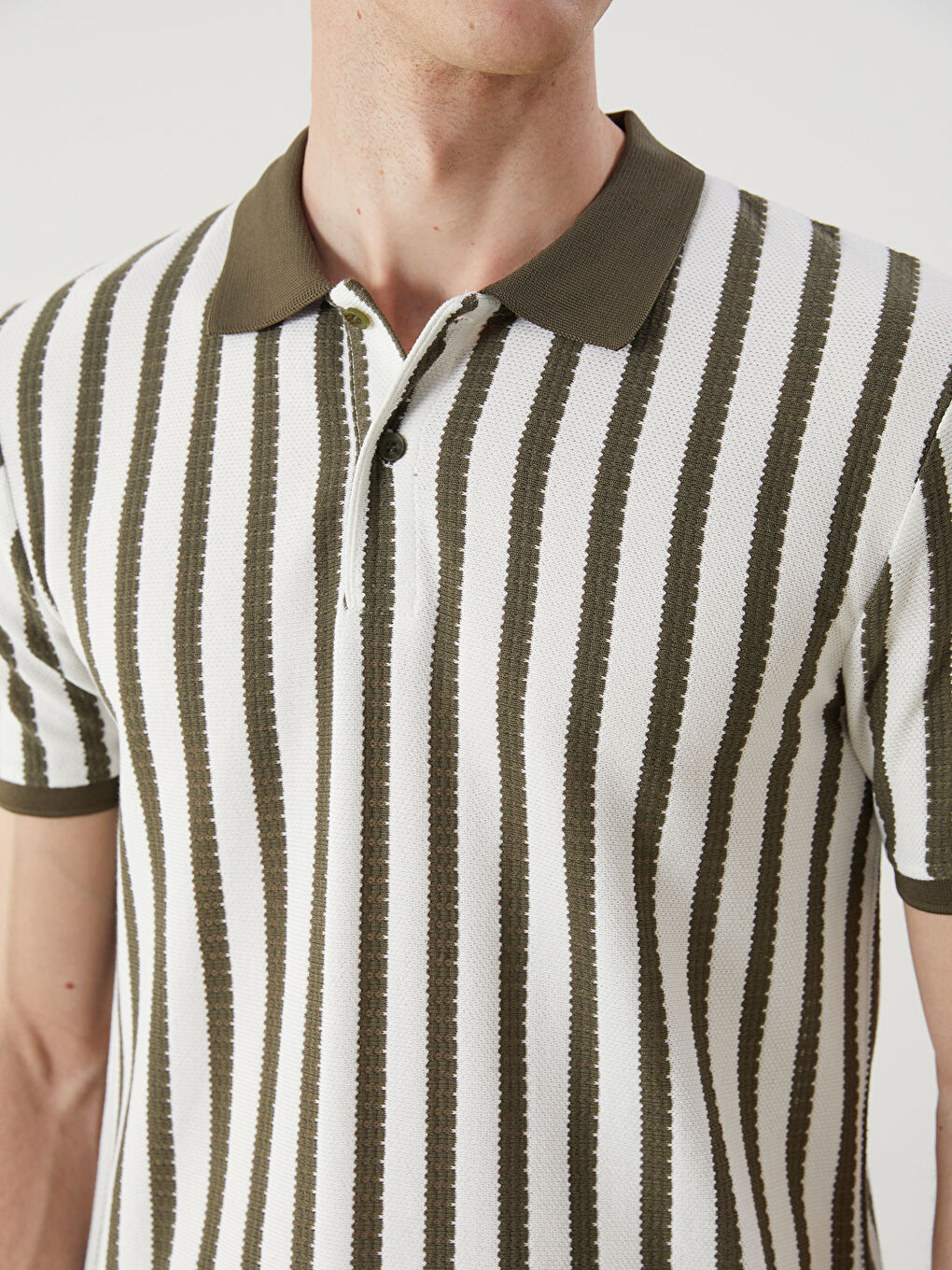 Yeşil Polo Yaka Çizgili Erkek Tişört-2