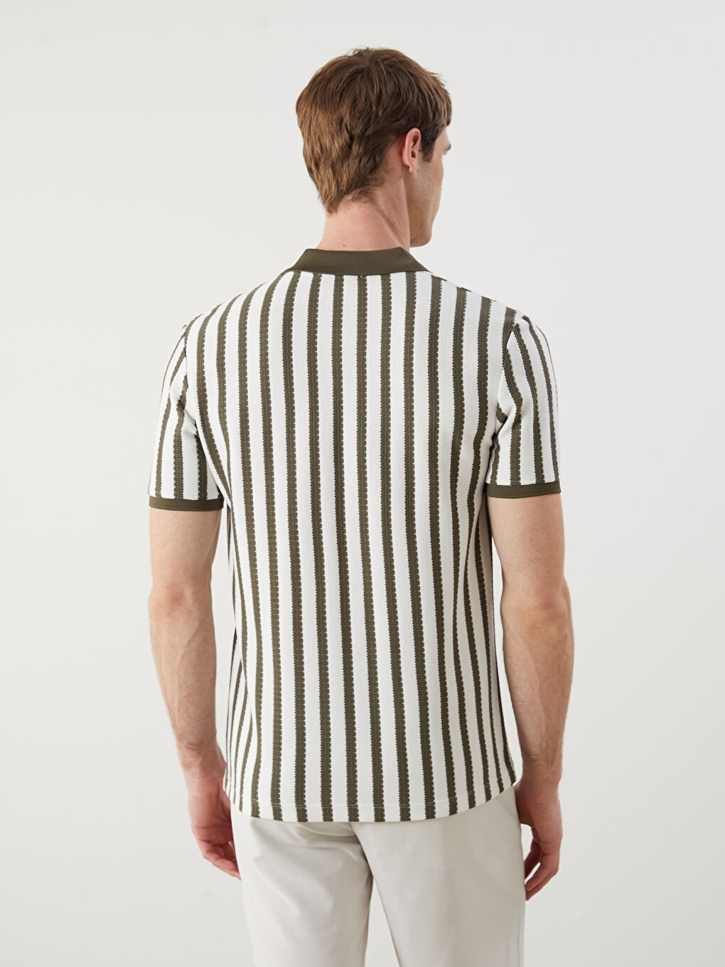 Yeşil Polo Yaka Çizgili Erkek Tişört-3