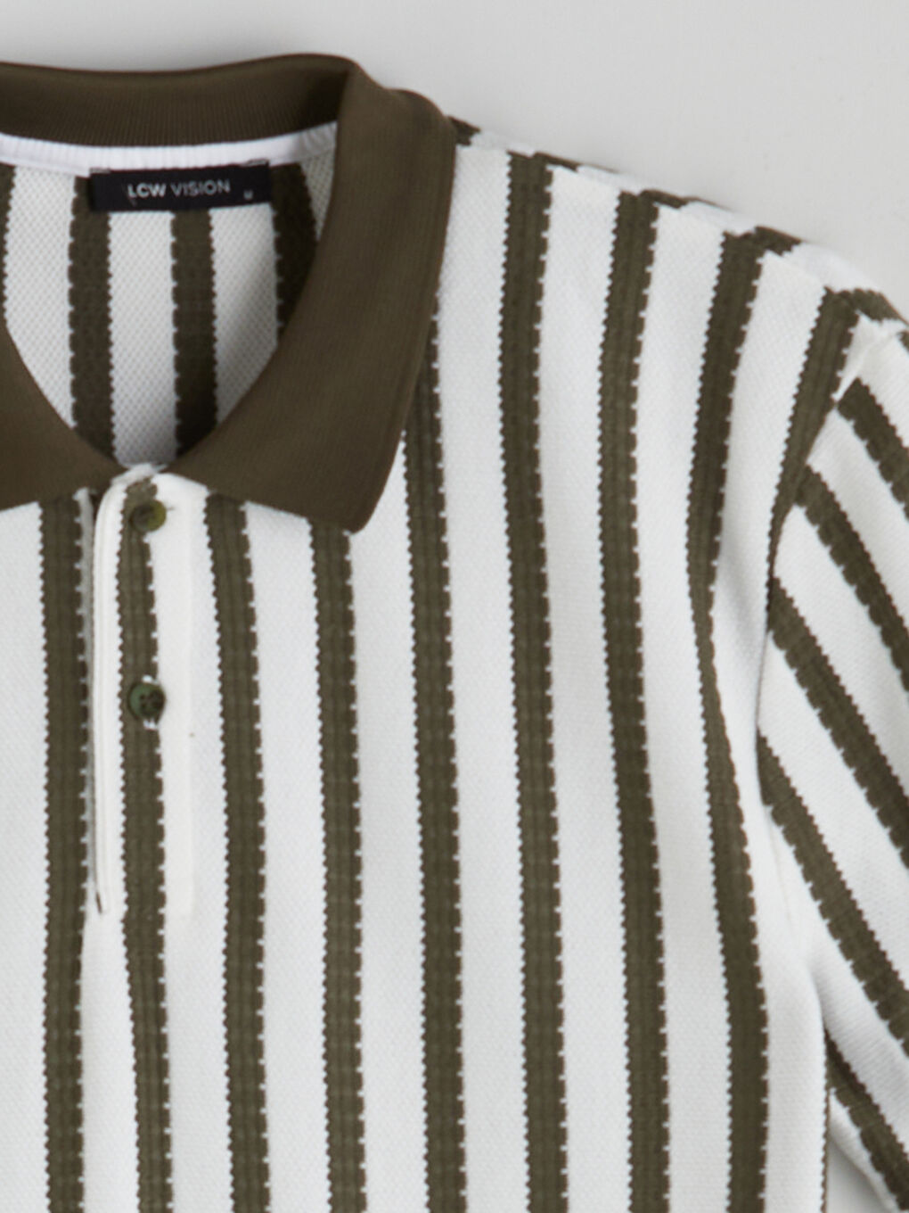 Yeşil Polo Yaka Çizgili Erkek Tişört-5