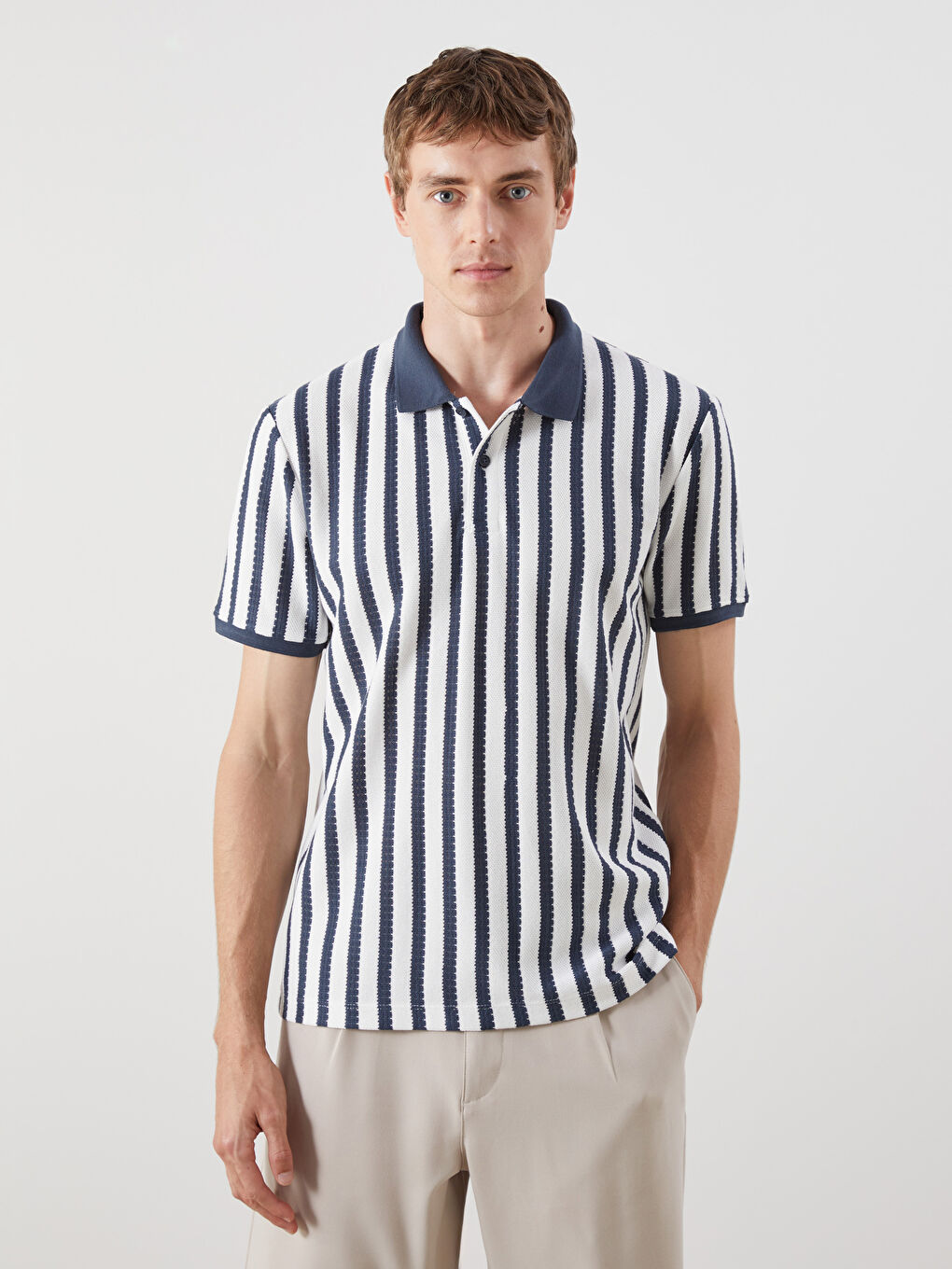 Lacivert Polo Yaka Çizgili Erkek Tişört